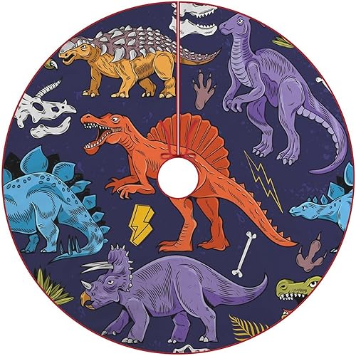Cartoon Dinosaur Christmas Tree Skirt Cute Xmas Tree Mat for Home Party Christmas Decorations 30"x30"