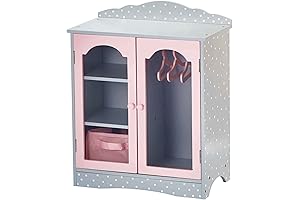 Olivia's Little World Polka Dot Princess Wooden Shaker-Style Double Closet for 18 inch Dolls Wardrobe
