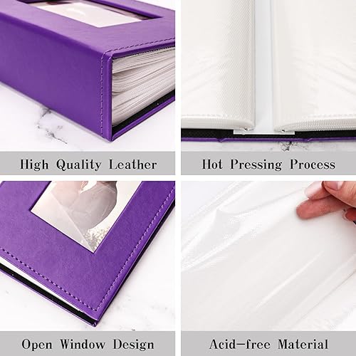 Miniatura 5 de Vienrose Álbum de fotos de 4 x 6 pulgadas, 100 fotos, cubierta de piel, libro de fotos con ventana frontal, álbumes de fotos deslizables para bebé,