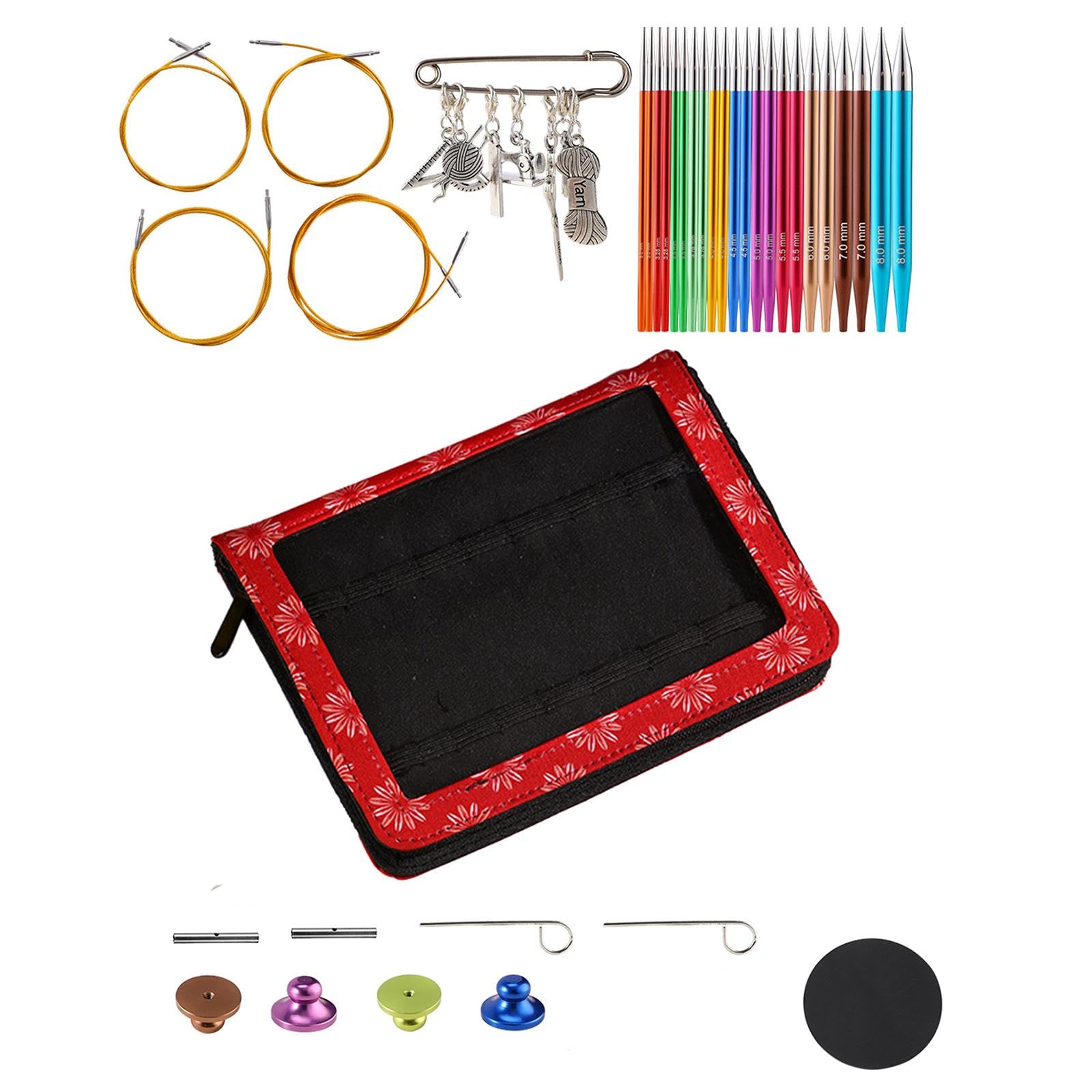 36-teiliges Stricknadel-Set, Rundstricknadel-Set, gerades Taschen-Häkelnadel-Werkzeug, Strickset mit Zubehör