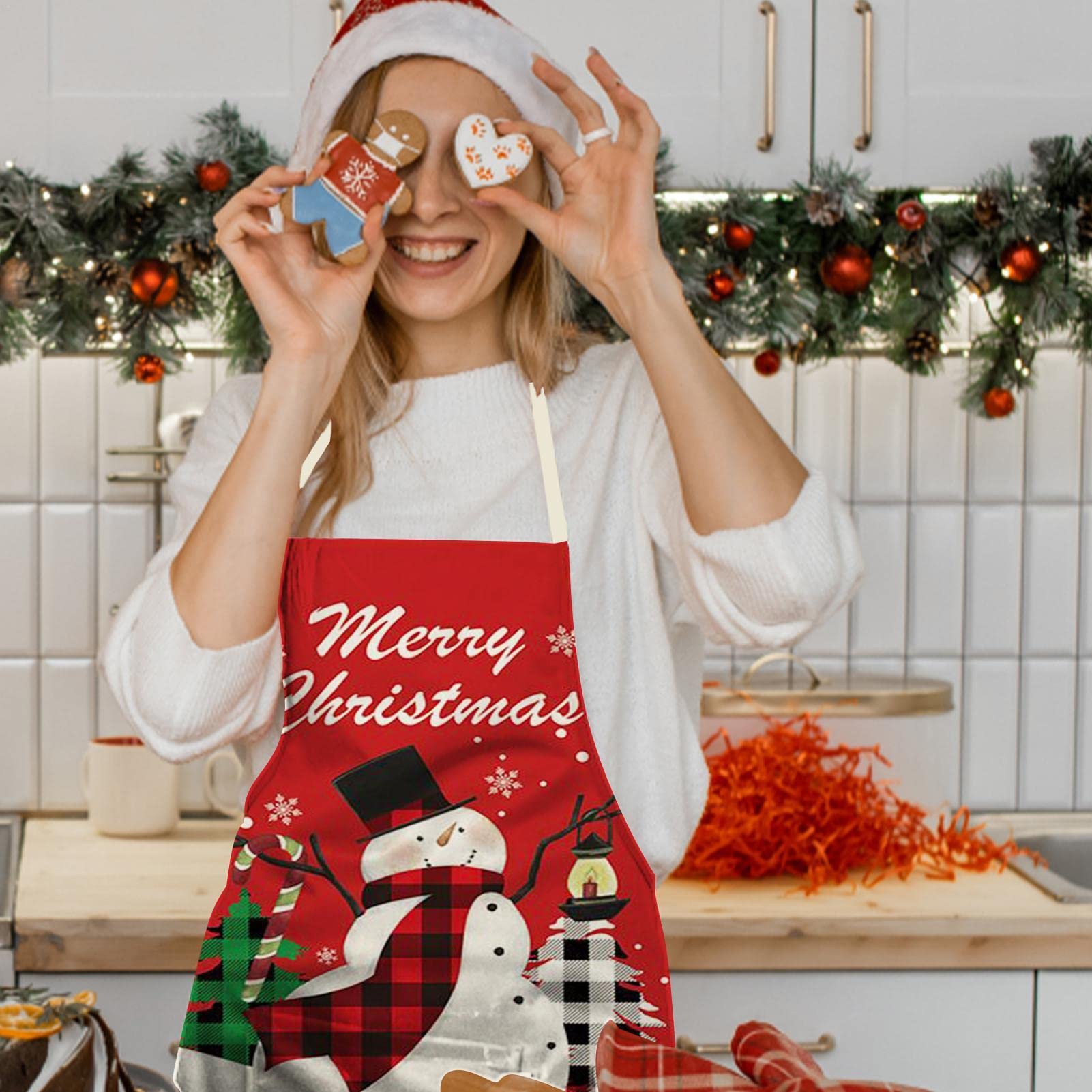 Amazon.co.jp: クッキングクリスマスエプロン | 黒と赤のチェック柄の 