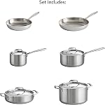 Tramontina 80116/248DS Gourmet 18/10 Acier inoxydable à induction-préparé Tri-Ply Clad 10-Piece Ensemble de cuisine, en acier inoxydable