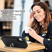 Vista 6 de Folosu Funda compatible con iPhone XR con soporte para tarjetas, rotación de 360°, soporte de anillo de dedo con función atril, bloqueo RFID, piel