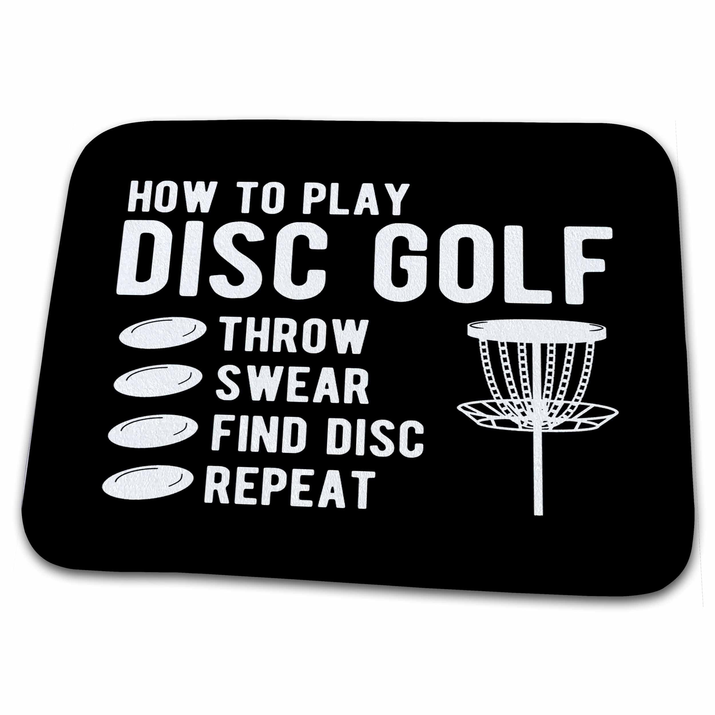 Dish Drying Mat - How to Play Disc Golf Throw Curse Find disc Repeat. White on black. Stamp City - typography - disc golf