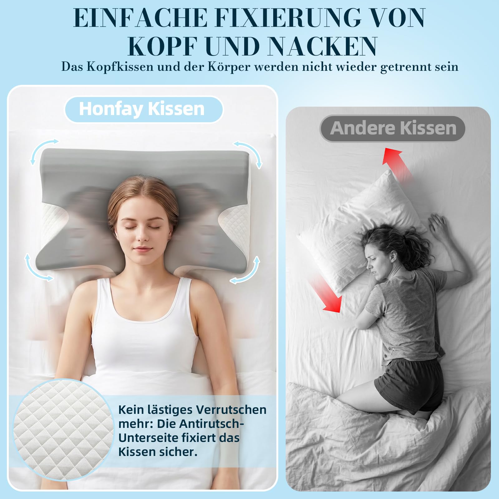 Ergonomisches Nackenstützkissen, Memory Foam, Mittelgrau