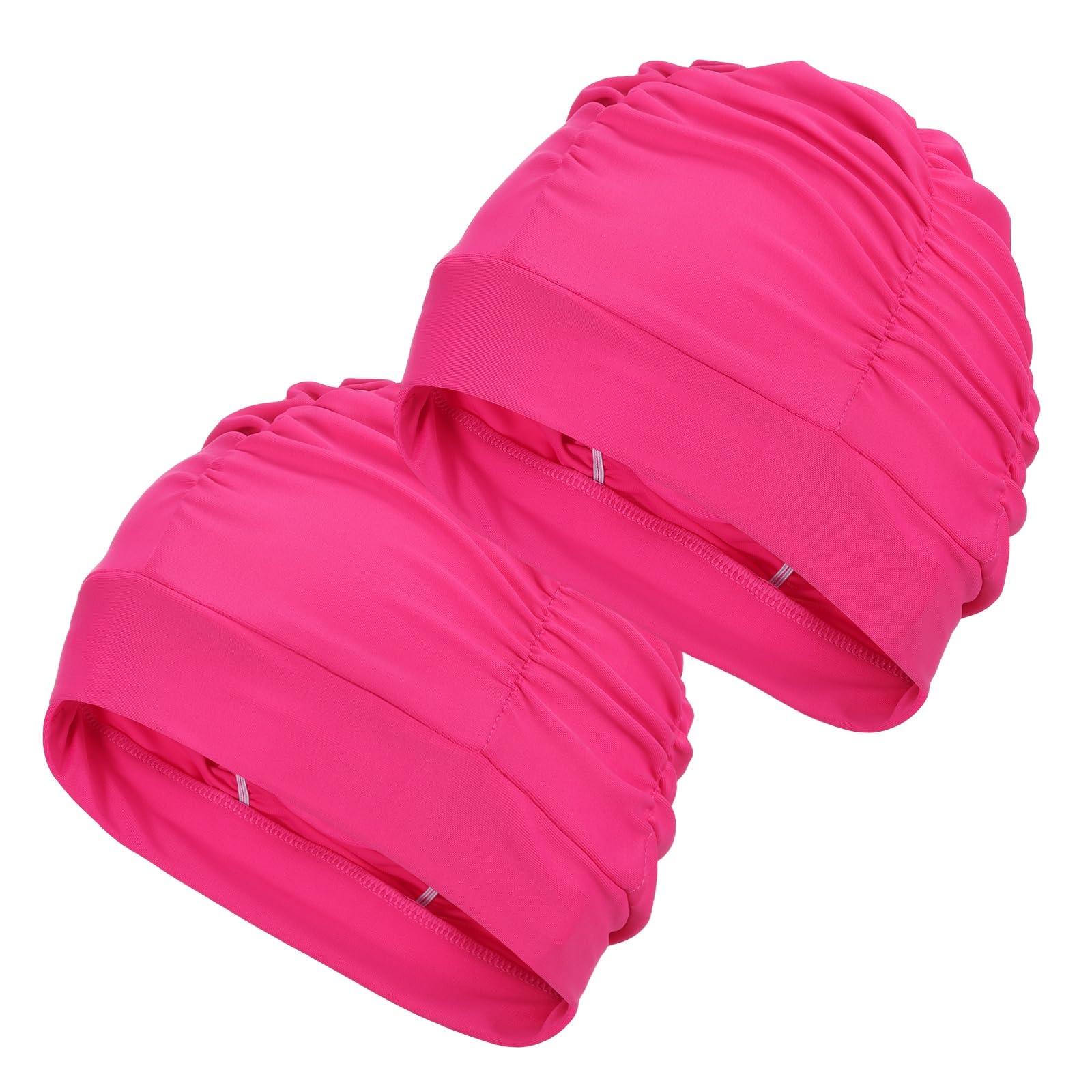 YELARXI Fabric Swim Cap Polyester Swimming Hat Elastic Swimming Cap, Fit for Women and Men Adult Long Hair (2Pcs, Fuchsia)