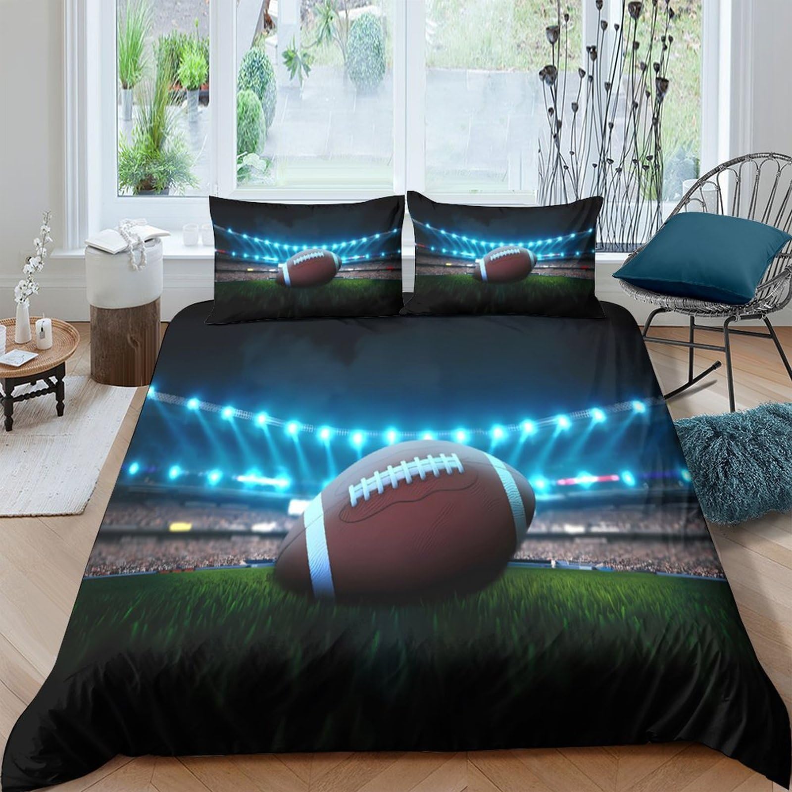 Ctjqhvkz Style-5 3D Printed Stadium Night Fitted Sheet Microfiber Soft American Football Field Mattress Cover For Bedroom Dorm Decor Single（135X200cm）