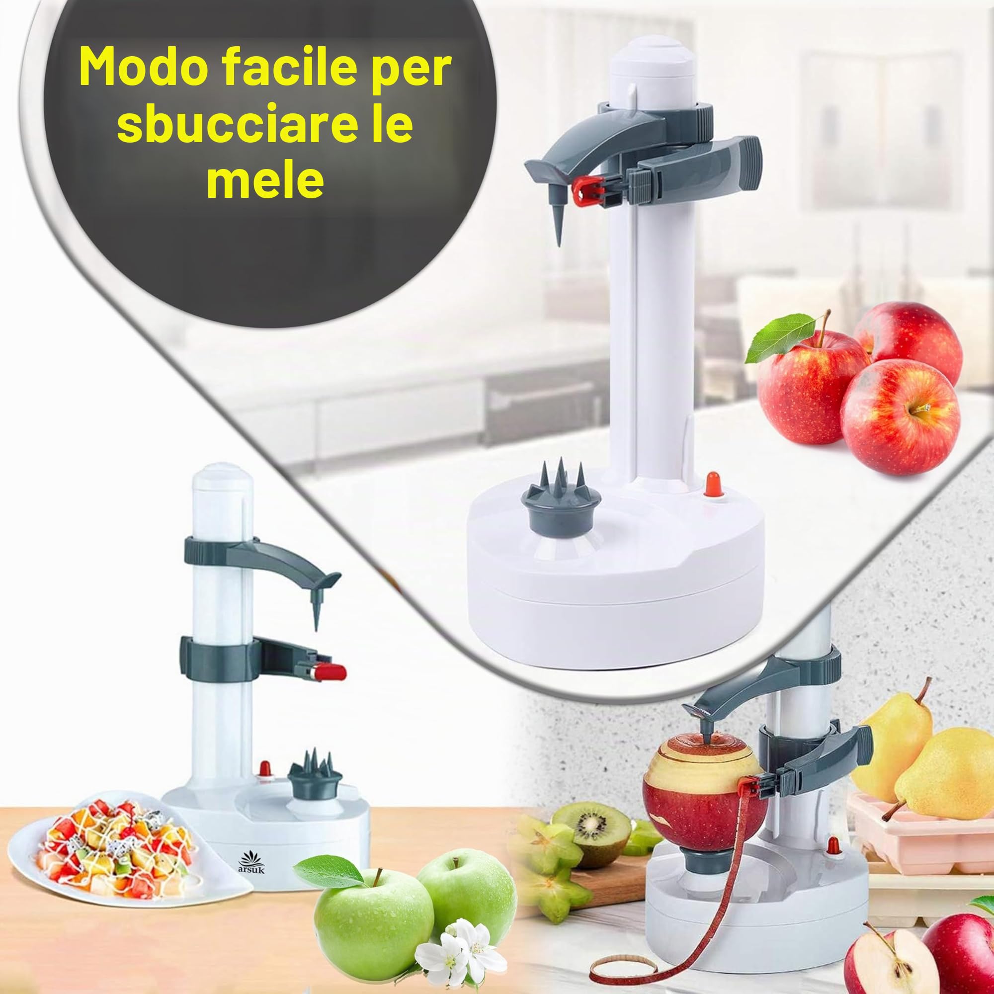 ARSUK Multifunzione Elettrico Pelapatate Automatico Rotante Mela Pelapatate Verdura Fresa Acciaio Inossidabile Cucina Macchina Peeling Attrezzo