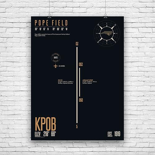 Pope Air Force Base KPOB - Military Runway Print - Military Base Runway - Airfield Map Art - US Air Force Base Art - US Air Force Base Runway Map