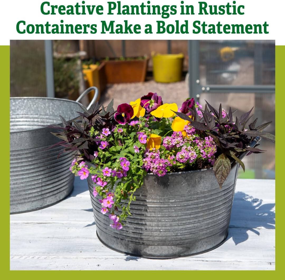 Gardener's Supply Company Galvanized Planter | Indoor Outdoor Sturdy Vintage Style Wash Basin Farmhouse Metal Tub Container with Handles | Medium & Large (Set of 2)