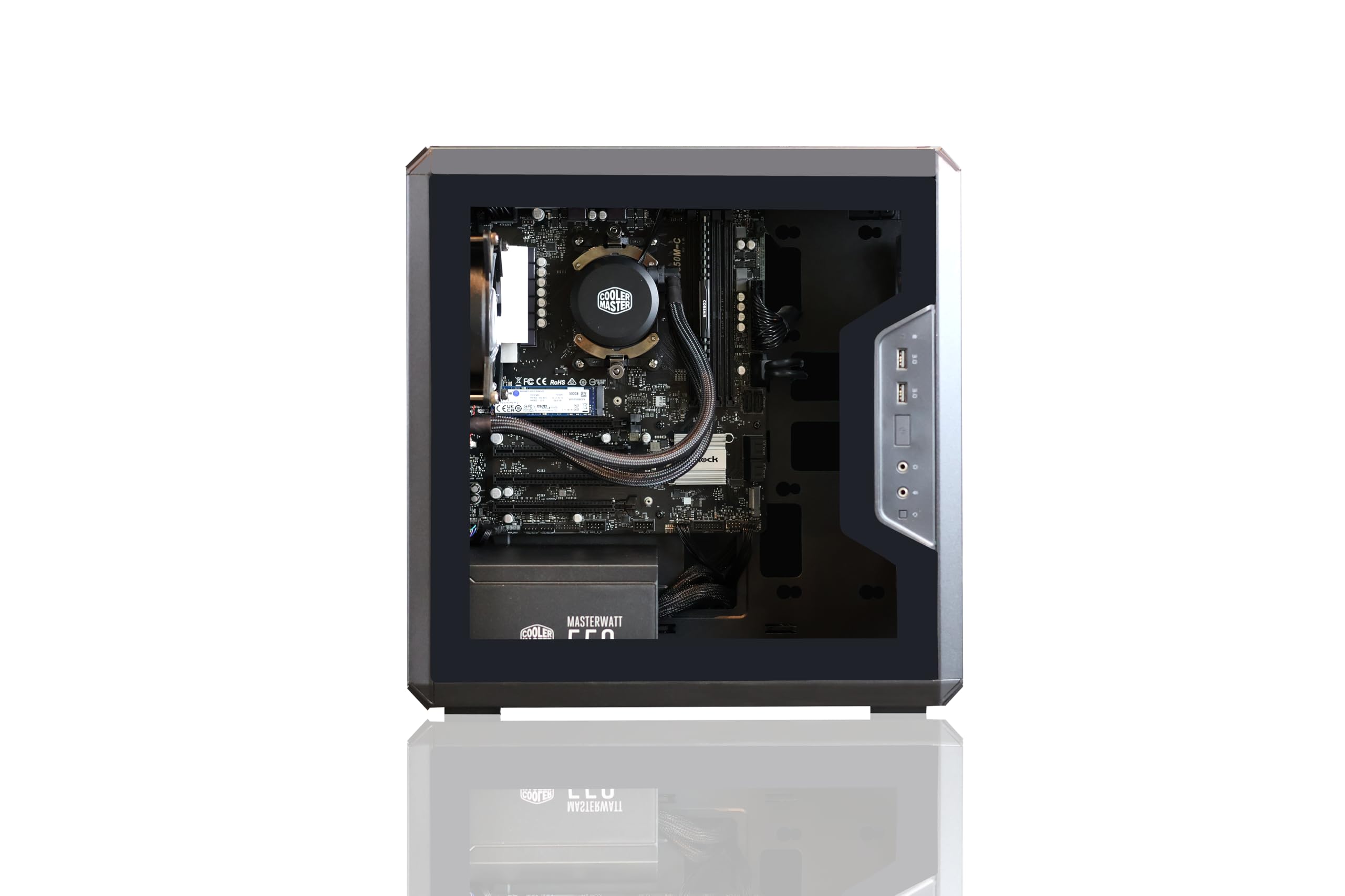 Q-Box Series Gaming PC - 4.2 GHz Max Boost AMD Ryzen 5 5500 CPU de 6 núcleos de 16 hilos, tarjeta gráfica RTX 3050 de 6 GB, enfriador líquido, 16 GB DDR4 3200, 500SSD Windows 11 AC WiFi..