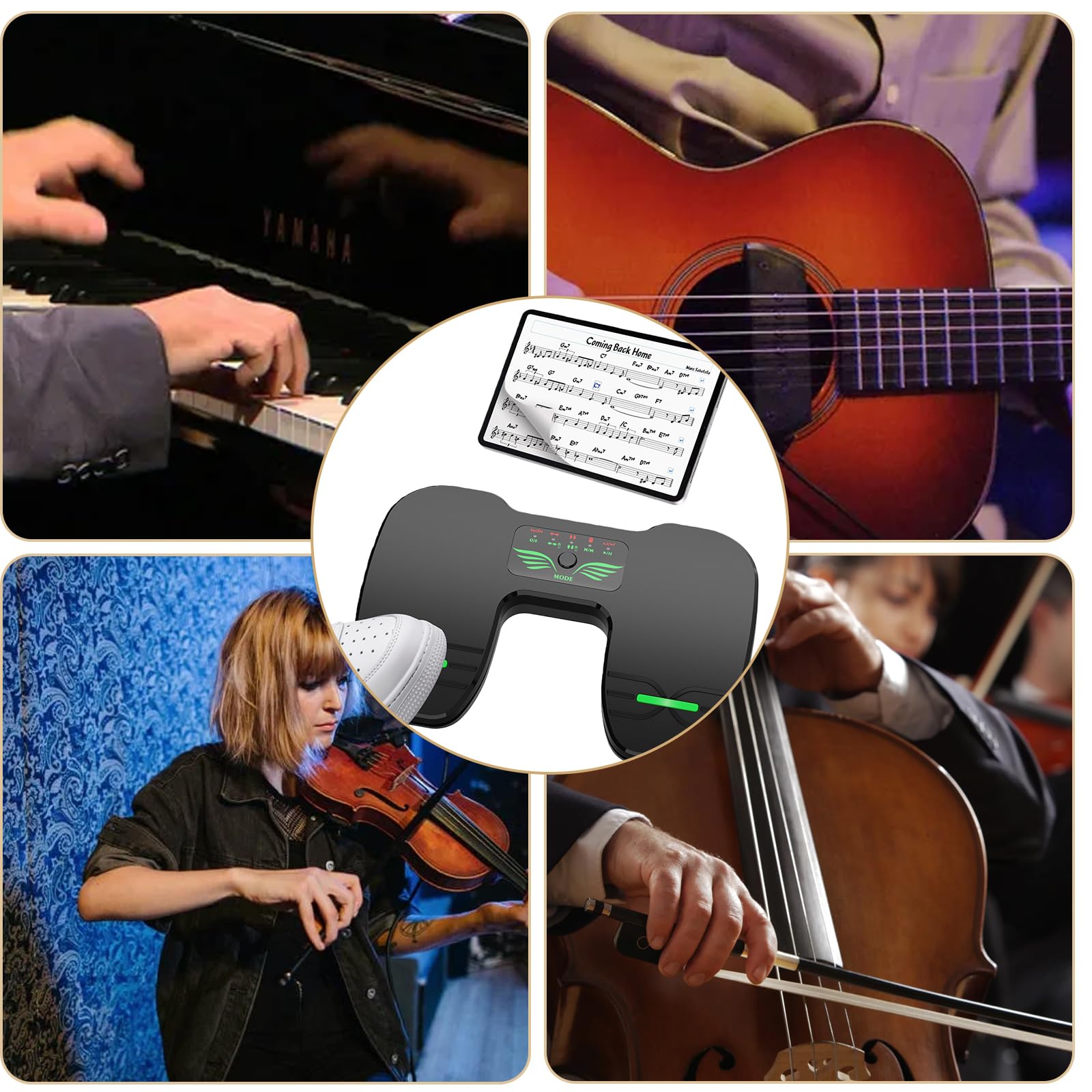Bluetooth Page Turning Pedale: interruttore a pedale elettrico a due pedali, funzionamento multifunzione, pedale Page Turner, pedale laterale, per tablet e smartphone, musica