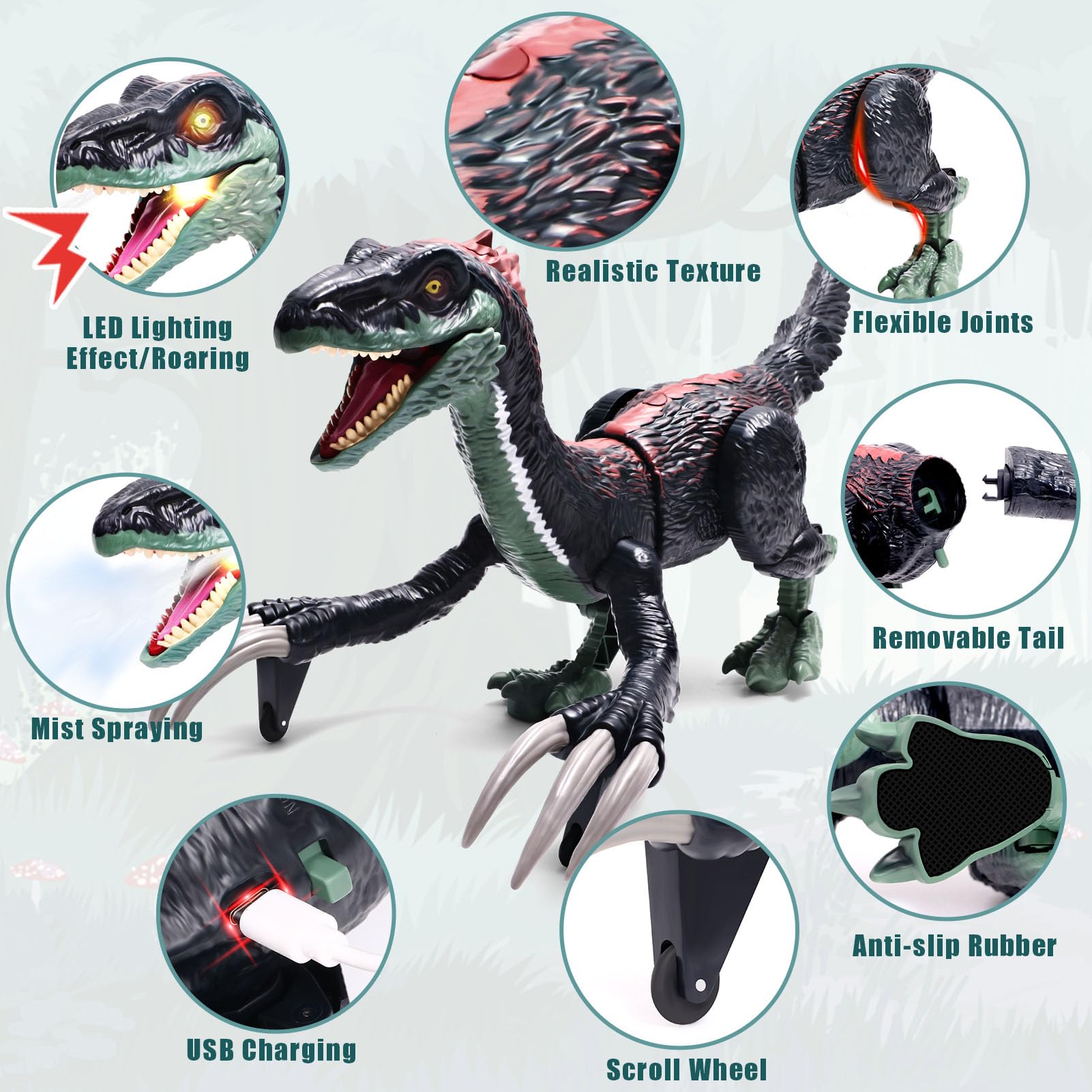 vamei Ferngesteuerter Dinosaurier Spielzeug Roboter für Kinder mit Licht & Ton,Beweglich Therizinosaurus Ferngesteuert RC Dino Spielzeug Geschenk für Kinder Jungen ab 3 4 5 6 7 8 Jahre