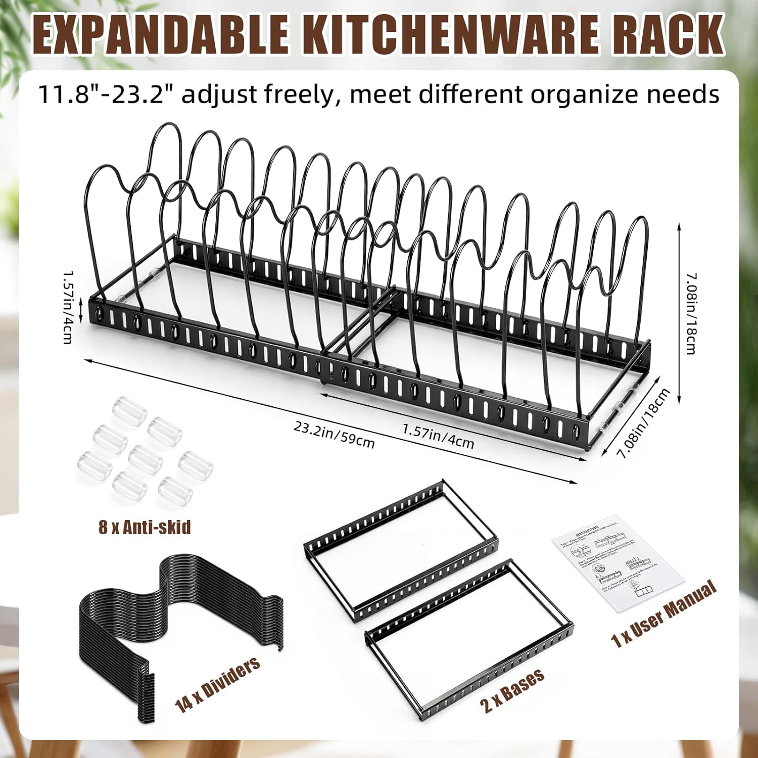 2 Pack Pot & Pans Organizer Kit for Cabinet, 8 Tier Adjustable Pot & Pans Organizer Rack, Expandable Cutting Board Storage Rack Baking Tray Cookie Sheet Holder with 14 Adjustable Divider Kitchen