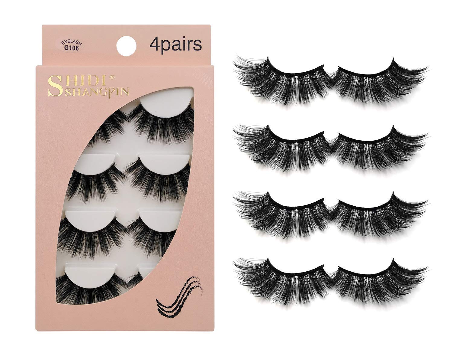 False Eyelashes 4 Pairs - Professional Reusable Face Eyelashes Fit for All Eyes, Natural Thick Hand-Made 3D Faux Mink Eyelashes for a Beautiful Makeup Look (G106)