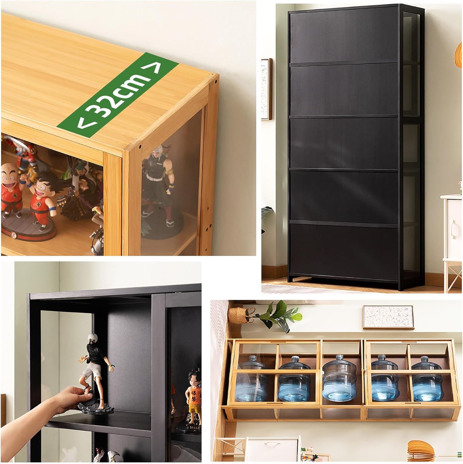 Display Cabinet, Glass Display Cabinet, Width: 80CM Showcase Storage Box Locker, Floor Height: 140/170CM, Cabinet Doors can be Flipped and hovered, Easy to Clean (Color : C, Size : 170CM)