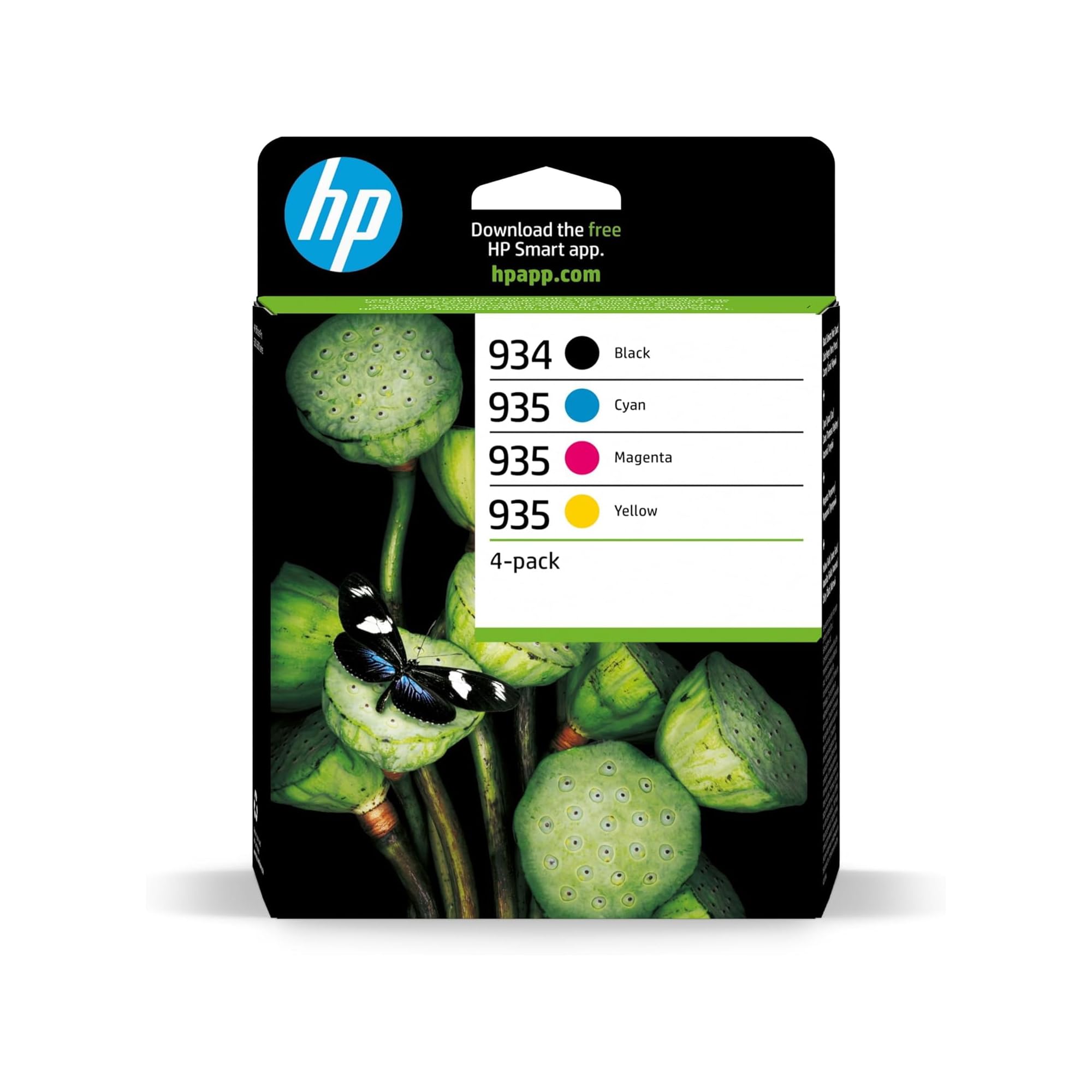 HP 934 Negro, Cian, Magenta, Amarillo, Pack de 4 Cartuchos Tinta Originales | Compatible con OfficeJet 6820, OfficeJet Pro 6230 y 6830, 400 páginas (6ZC72AE)
