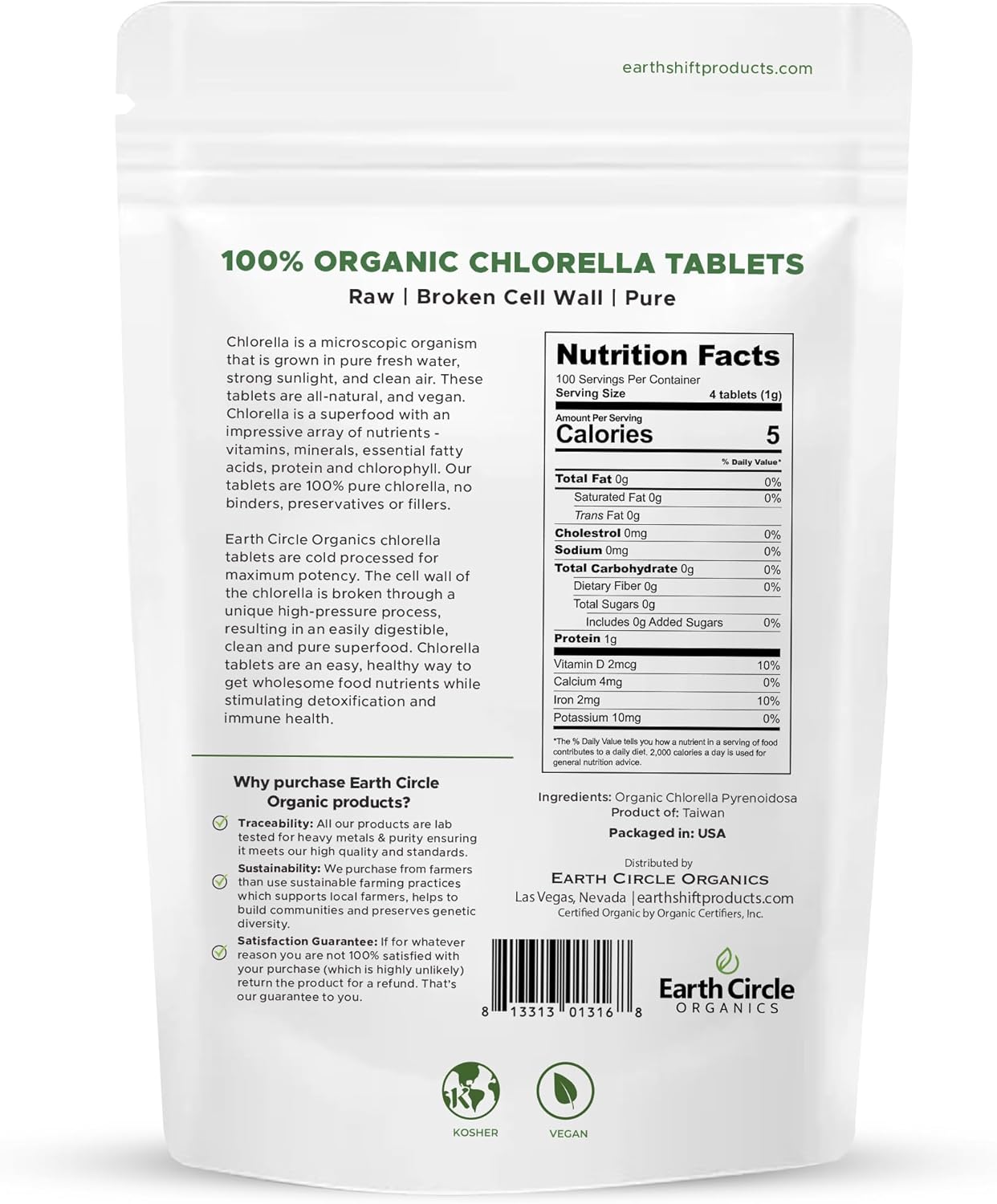 Organic Chlorella Tablets 400 Count | High Potency Chlorophyll Supplement | Pure Chlorella Pyrenoidosa | Broken Cell Wall for Maximum Absorption | Vegan, Kosher, Non-GMO Superfood - Pack of 2