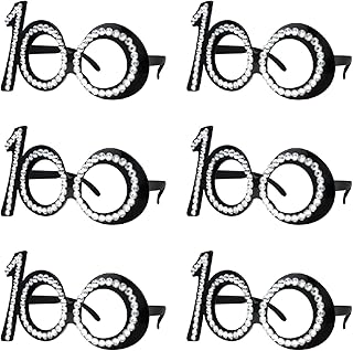 Ocean Line 100th Birthday Glasses - 100 Days of School Photo Booth Props for Anniversary Celebration Decoration, Plastic Frame with Crystal Party Favors, Novelty Eyewear for Kids and Adults 6 Pack
