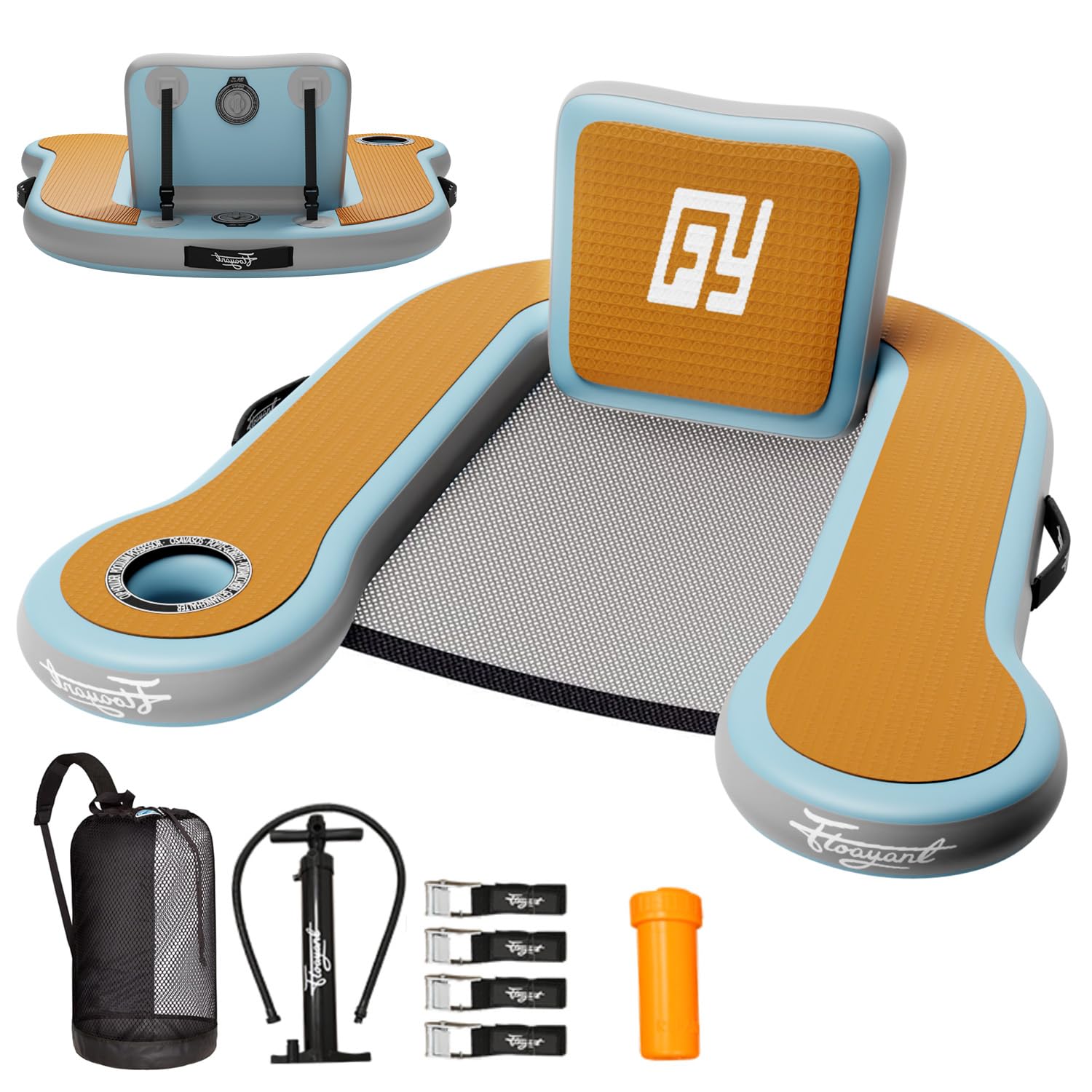 Inflatable Pool Floats Adult | 20°-80°Adjustable Backrest | Built-in Cup Holder | 12mm EVA Soft Foam | Mesh Seat Surface | Pool Lounger Float | Floating Chairs for Lakes, Pools, Boats | 1 Chair