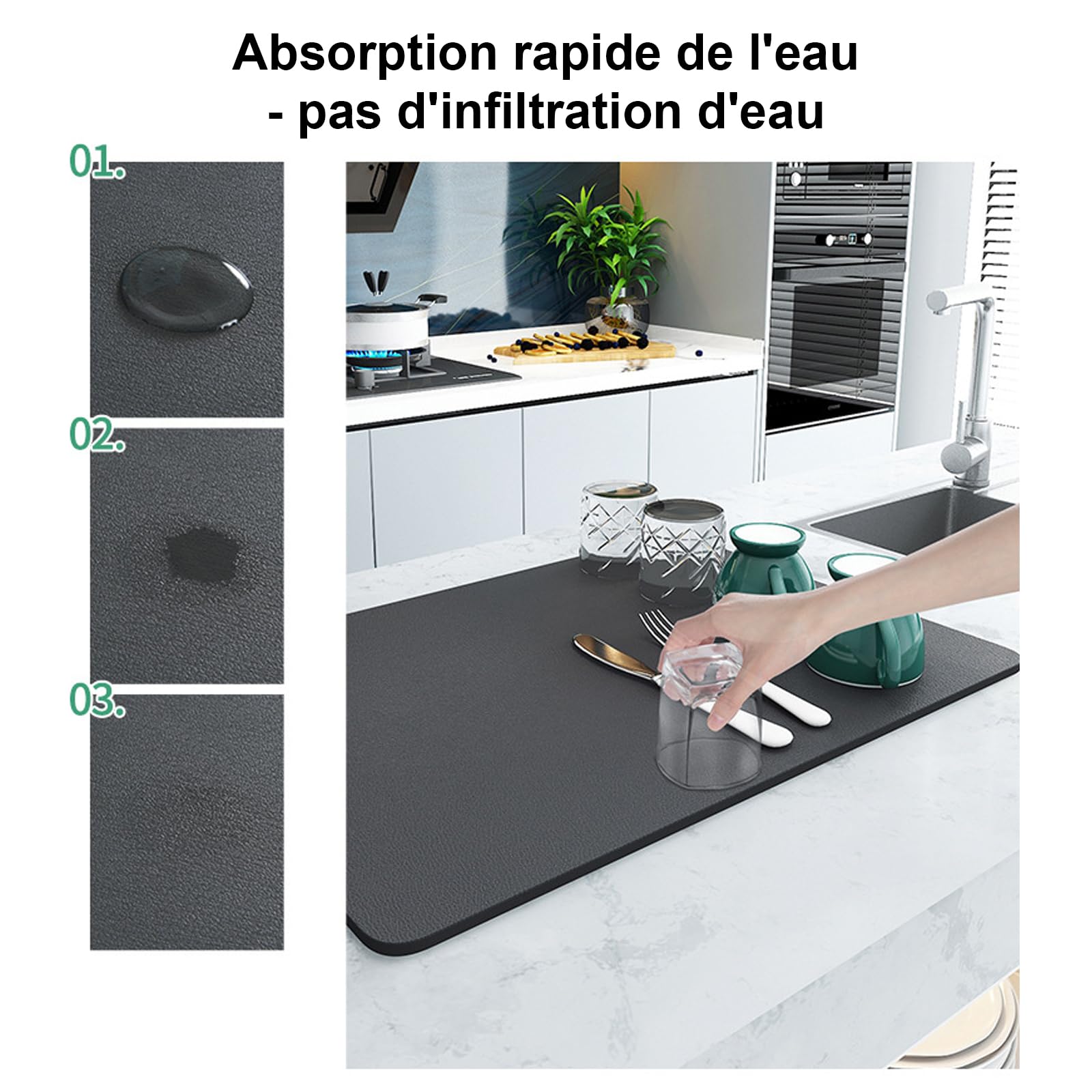 égouttoir à vaisselle 40x30cm, tapis de cuisine en diatomite résistant à la chaleur et antidérapant, absorption rapide de l'eau et facile à nettoyer égouttoir à vaisselle cuisine