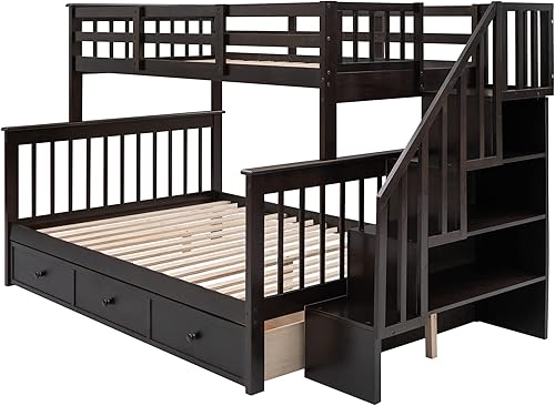 Miniatura 10 de Cama alta de tamaño individual con marco de cama de madera escritorio escalera de almacenamiento estantes y cajones diseño que ahorra espacio gris