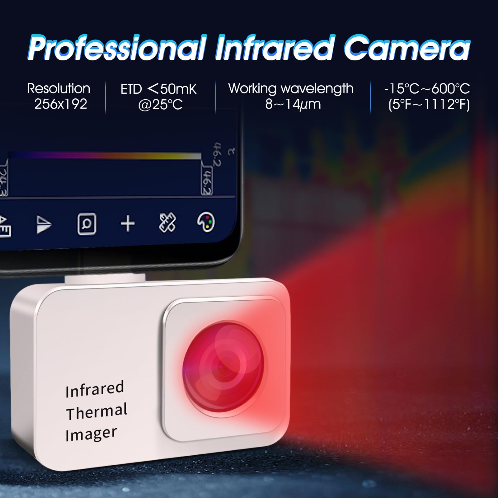 Wärmebildkamera Android, 256x192 IR Resolution 25Hz Infrarot Kamera, -15℃~600℃ (5℉~1112℉) Thermal Camera, Wärmebildkamera Haus für Handy, IP54 für Haushalt, Elektrik, Sanitäranlagen
