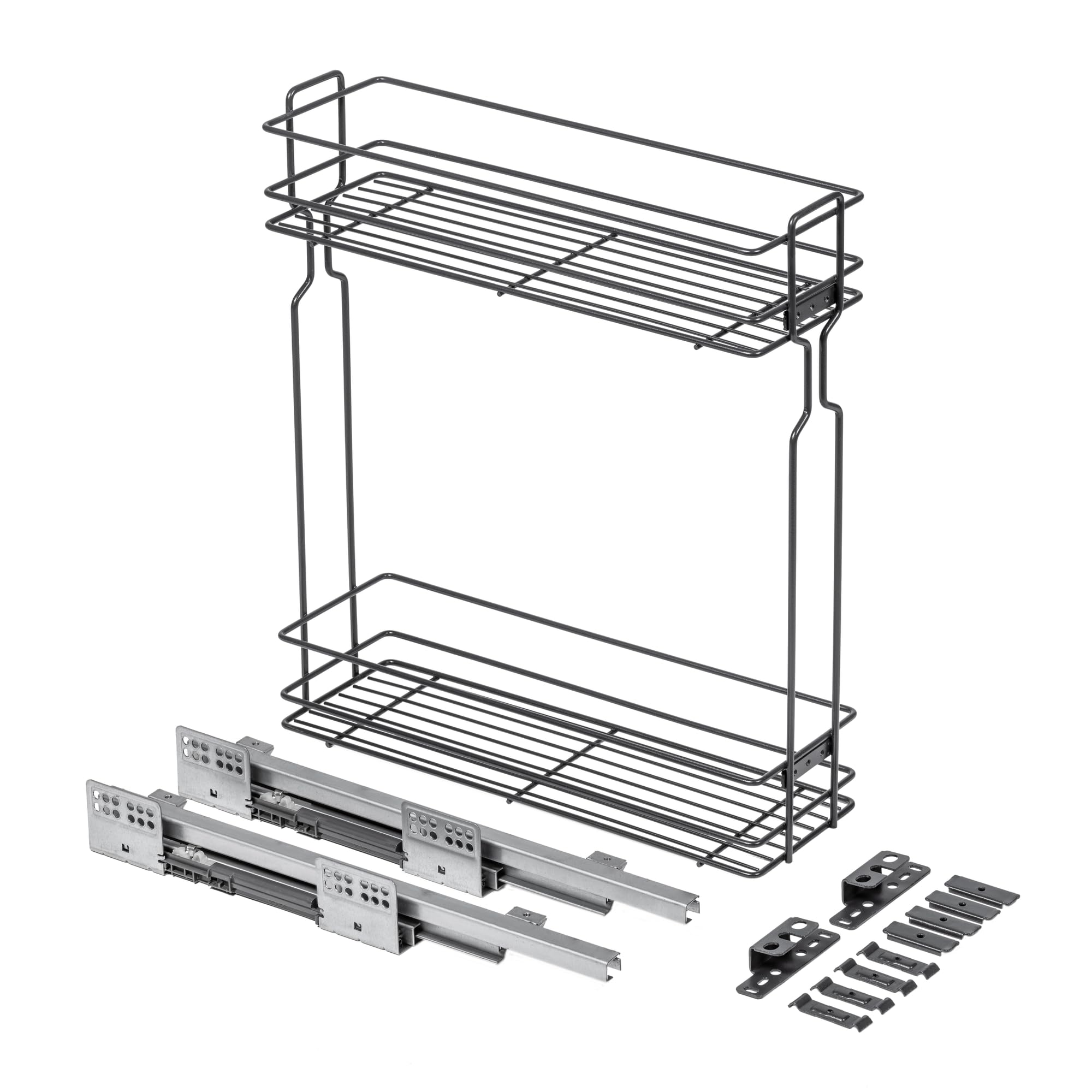 GTV Cesto Extraíble para Mueble de Cocina, Organizador 2 Niveles con Guías de Extracción Total, Carga 15 kg, para Armario de 200 mm, Acero, Color Antracita
