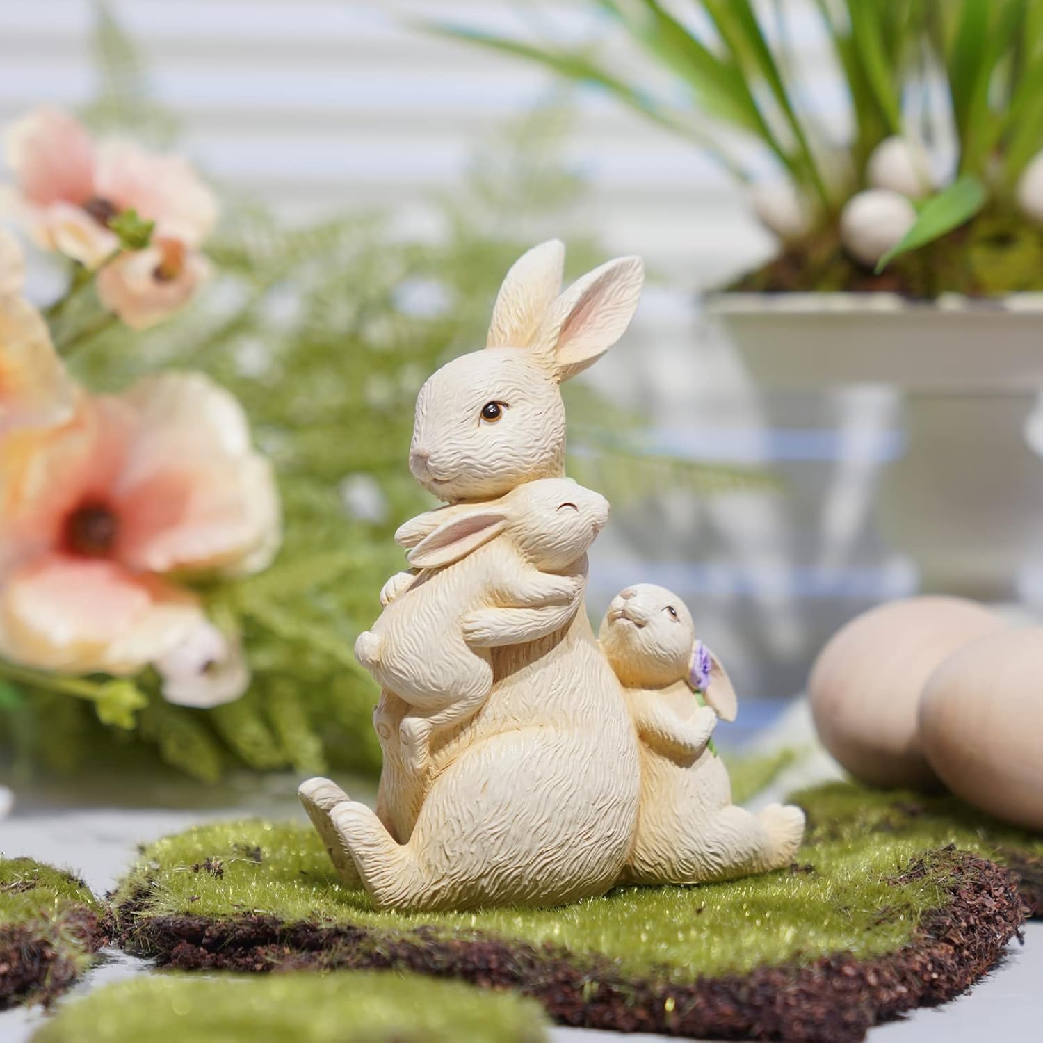 Newman House Studio Easter Decorations Family Bunny Figurines Spring-Decor - Resin Sitting Bunny Mom with Kids Tabletop Decorations for Home Farmhouse 3.5 * 1.5 * 4.5 inch - Image 4