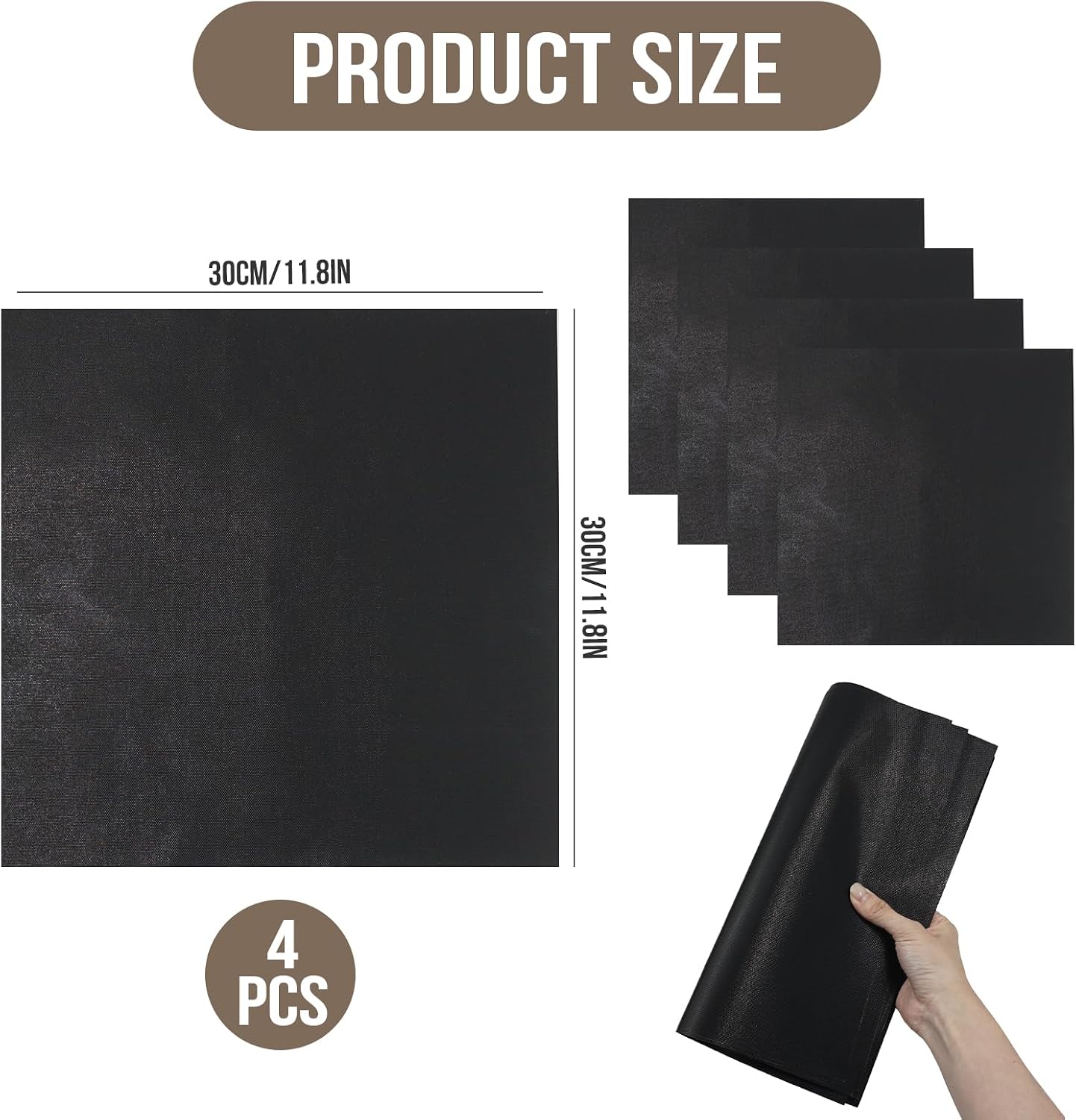 4-Pack Oven Liners for Bottom of Electric Oven, 12x12 Inch Non-Stick Mats, Heat Resistant Bottom Liner Compatible with Ninja Flip Large Accessories Reusable Mat (Black)