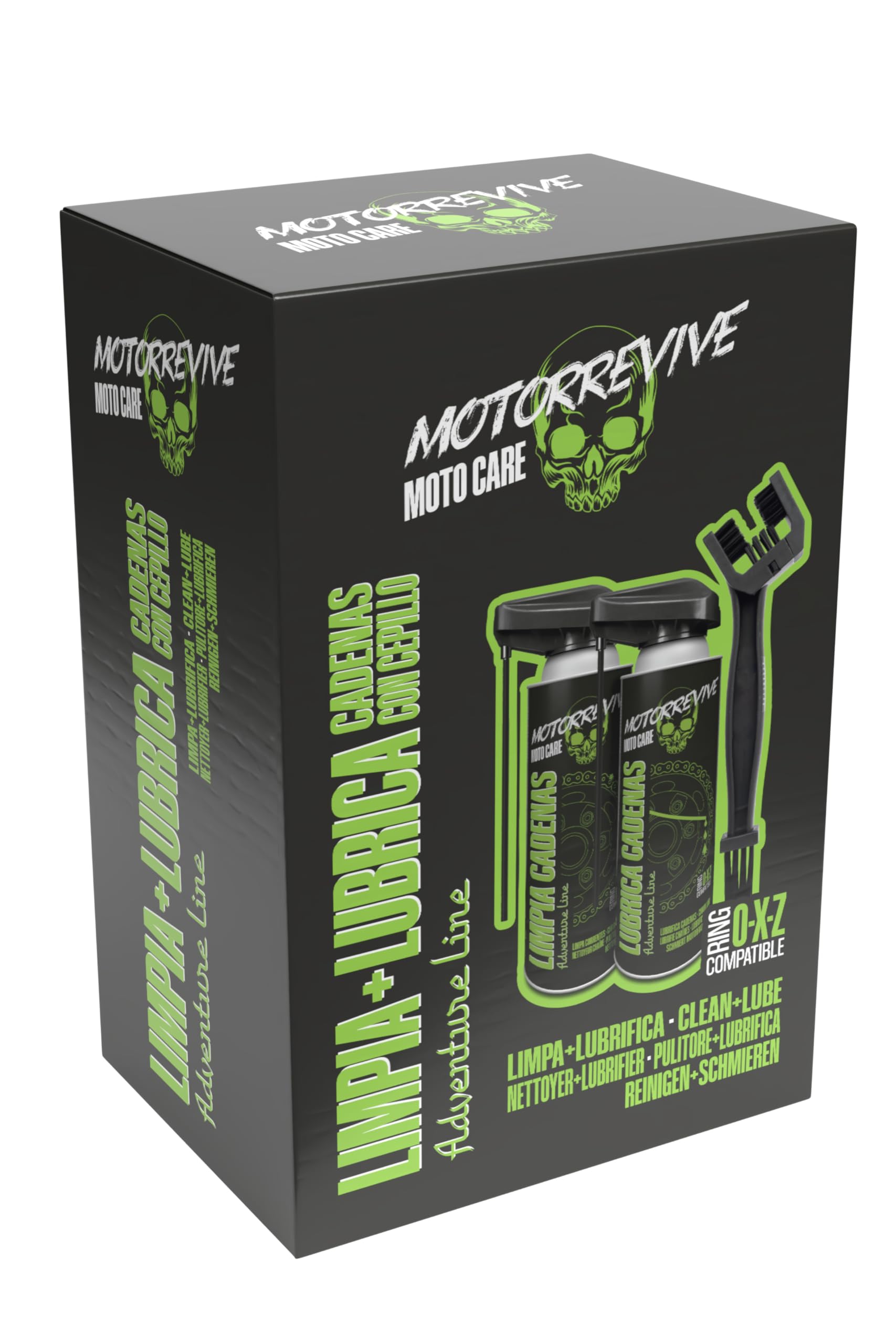 Pack Adventure Line con Limpiador, Lubricante y Cepillo para Cadenas de Moto Off-Road 380 + 380 ml | Mantenimiento Completo para Motocross, Enduro y Rutas Todo Terreno