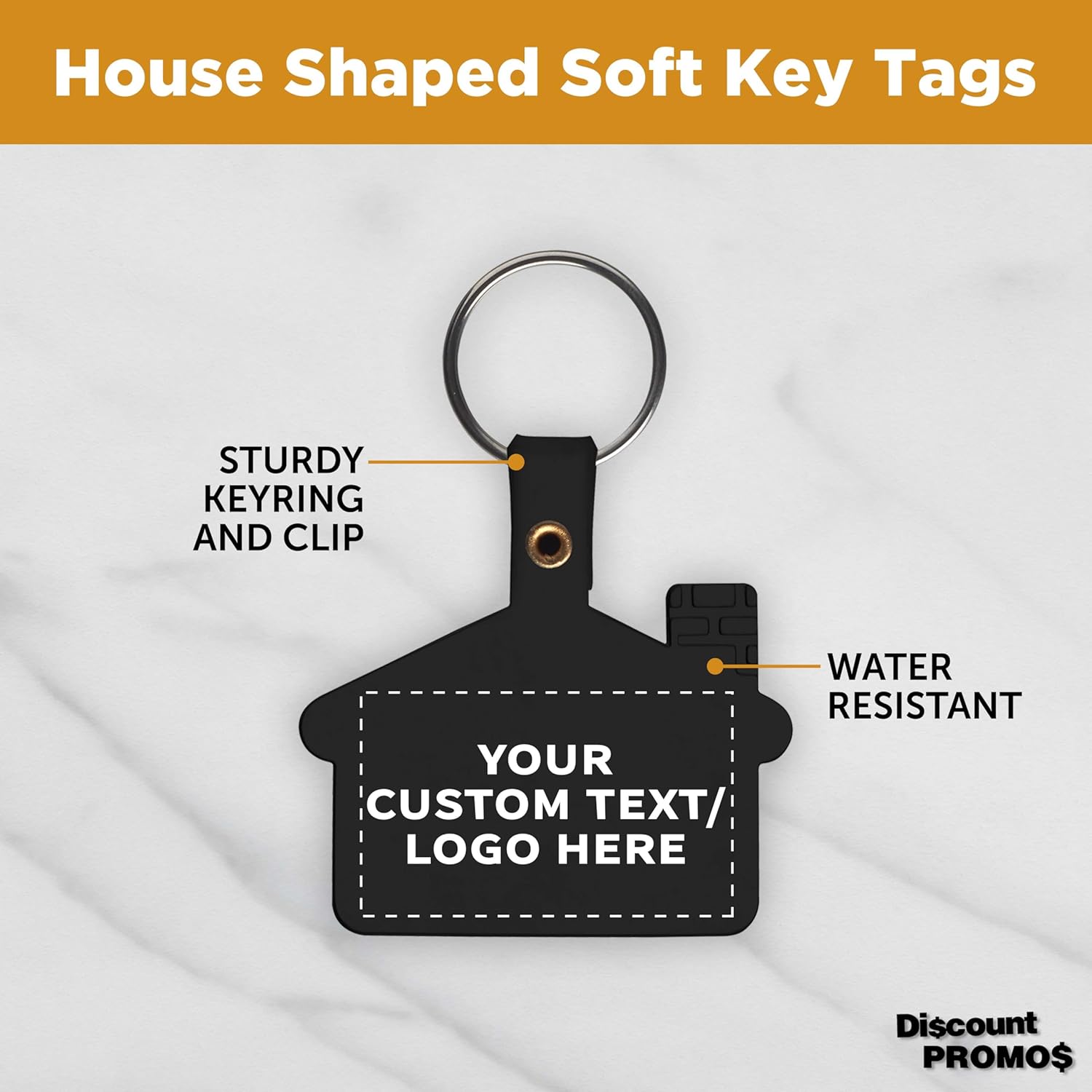 DISCOUNT PROMOS Custom House Shaped Soft Key Tags Set of 10/50/100, Personalized Bulk Pack - Perfect for Tradeshows, Party Favors, Events - Black