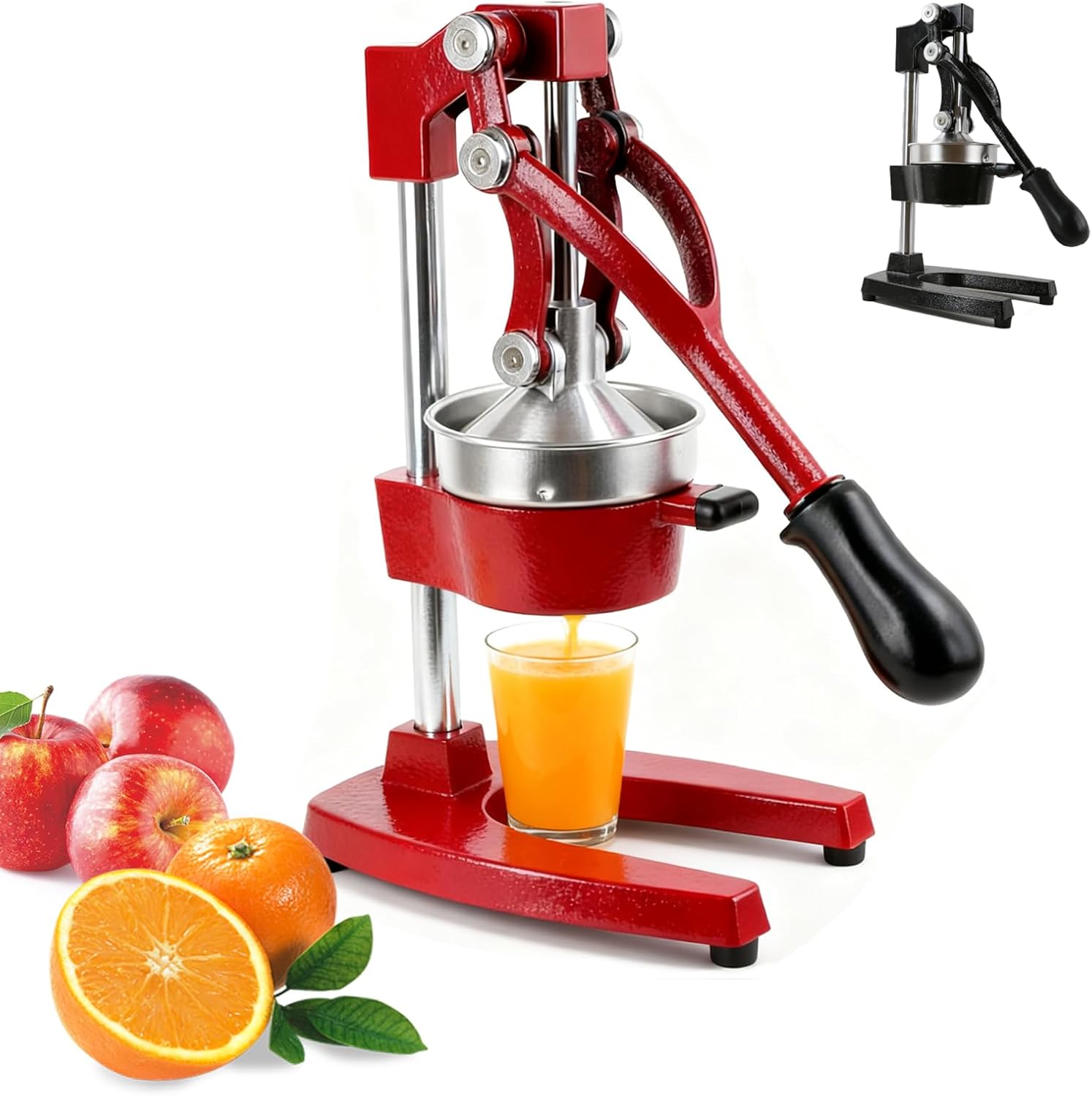 Juicer Manual Cast Iron Citrus Juicer, Heavy-Duty Orange Lemon Squeezer, Extra-Large Commercial Citrus Press, Easy to Clean with Bonus Stainless Steel Cup (Red)