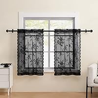 Vista 33 de 2 paneles de cortinas traslúcidas de encaje de 96 pulgadas de largo, cortinas florales victorianas blancas para sala de estar, dormitorio, bolsillo