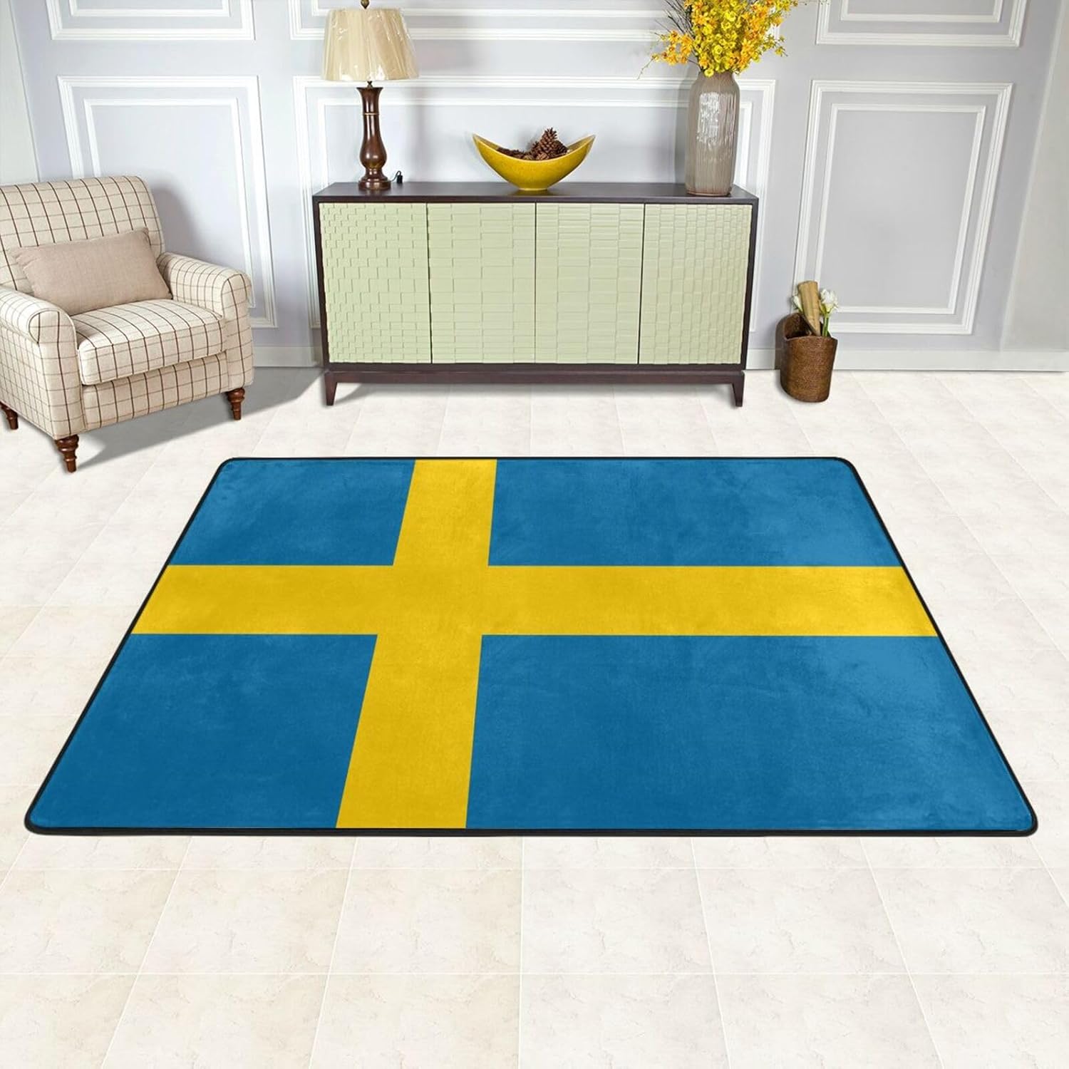 Swedish Flag Printed Anti-Slip Floor mat Carpet Rug 36"x24" for Living Room Office Coffee Table Bed Balcony