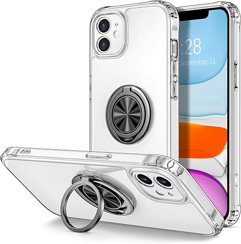 Hython Funda transparente para iPhone 11 con soporte de anillo soporte de anillo giratorio de 360 con soporte magnético Soporte para automóvil Funda