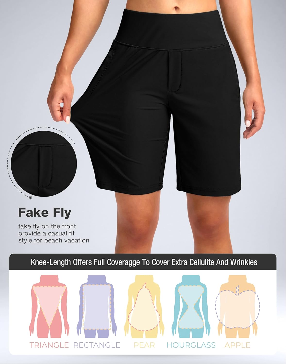 Viodia Women's 9" Long Swim Shorts Modest Swimsuits Bathing Suit Knee Length Bermuda Board Shorts for Women with Pocket - Image 5