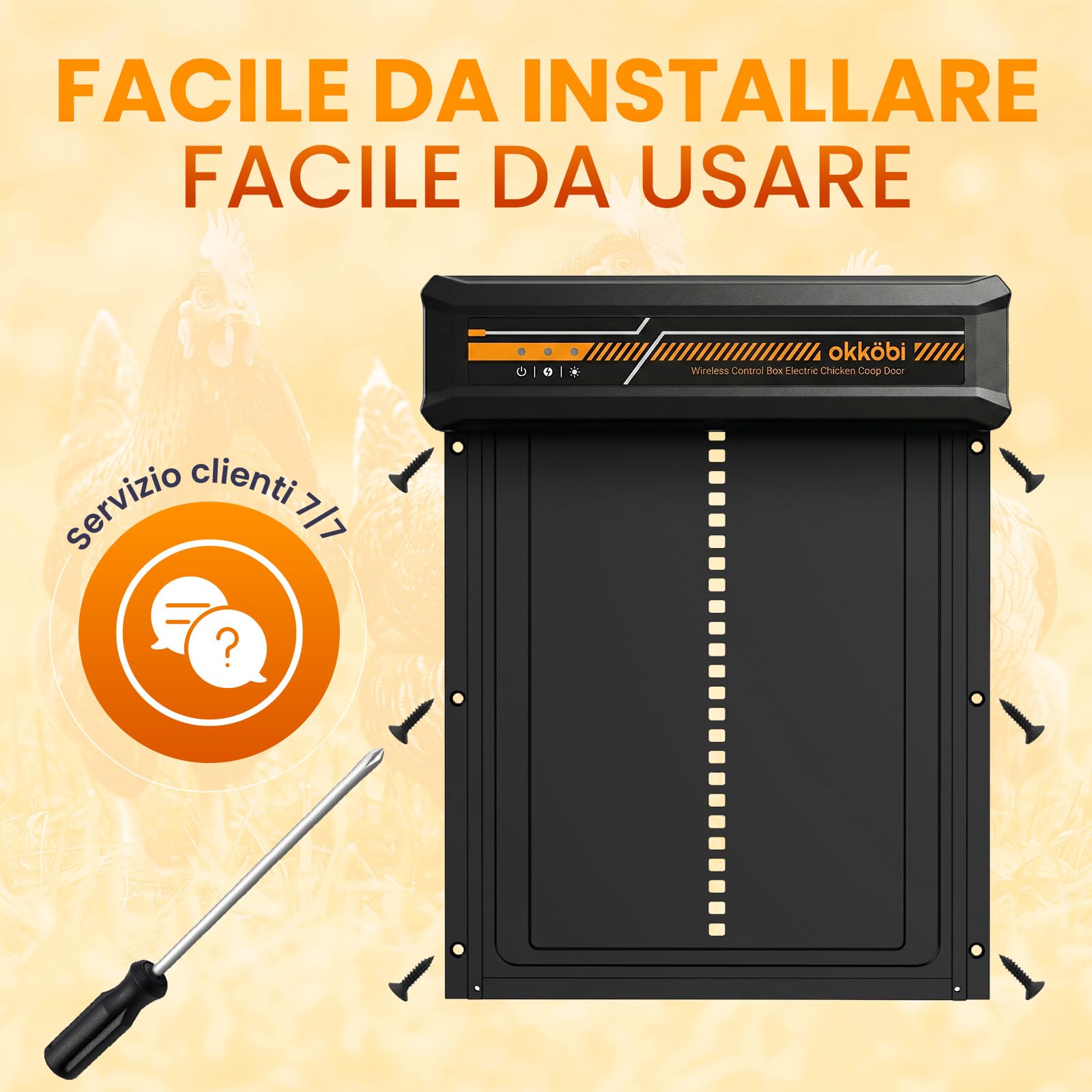Chicken Coop Door Wireless Display LCD, Timer e Sensore di Luce | Porta Automatica per Pollaio Solare con Centralina, Resistente ai Predatori, 27,5 36,15 CM, Impermeabile - Nero