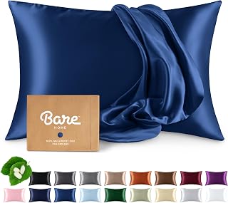 Bare Home 100% Mulberry Silk Pillowcase for Hair and Skin - Ultra Premium 6A Grade 19 Momme Silk Pillow Case - Envelope Enclosure - Breathable Cooling Pillow Cover (Standard, Dark Blue)