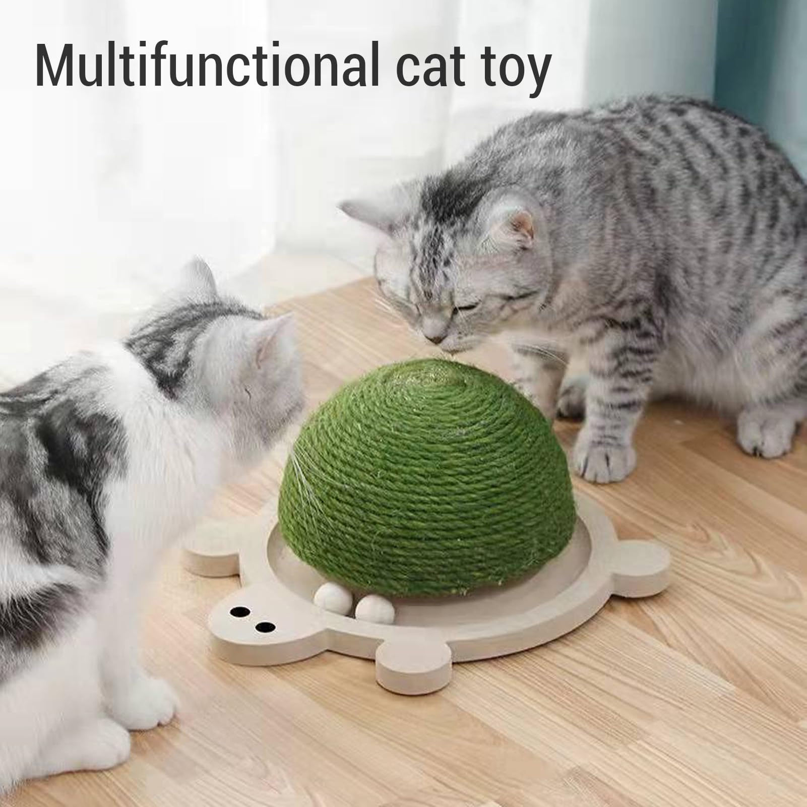 Juguete para Gatos, Pelota de Sisal para Gatos Pequeños y Medianos, Juguete Interactivo, Pelota para Gatos con Pista de Rodillos y Base de Madera para Gatos de Interior