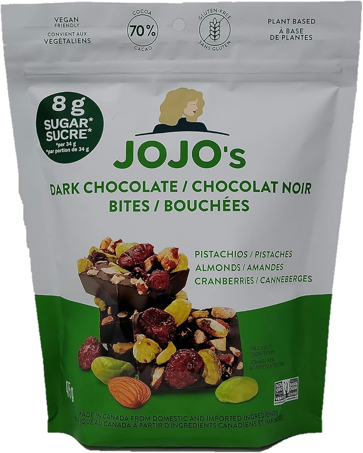 JOJO's 70 Cocoa Vegan Dark Chocolate Bites with Only 8g of Sugar, A