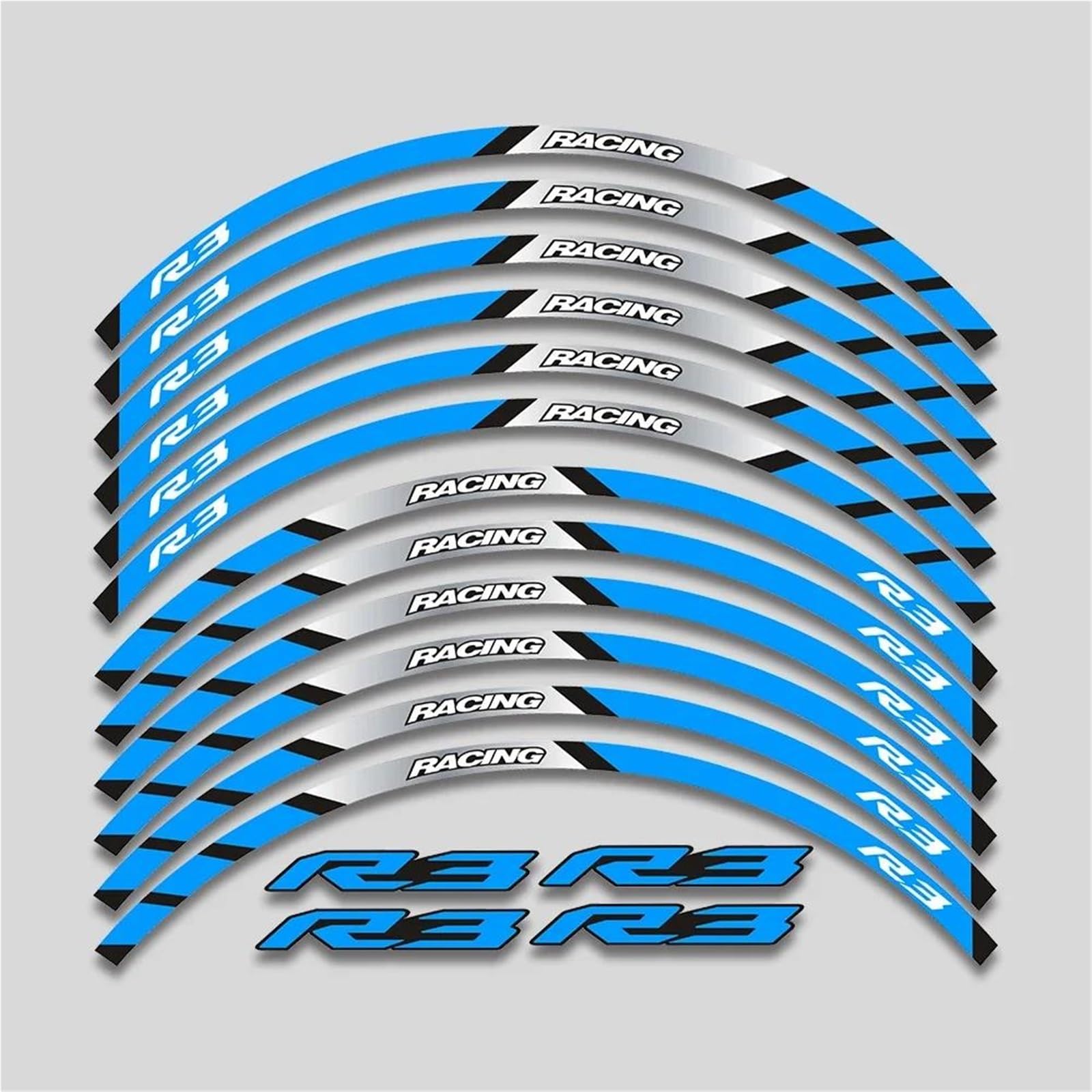 Decorative Stickers 17inch Motorcycle Accessories Stickers Rim Tire Decorative Decals Wheels Hub Reflective Stripes Tape Set for Y-AMAHA YZFR3(Blue)