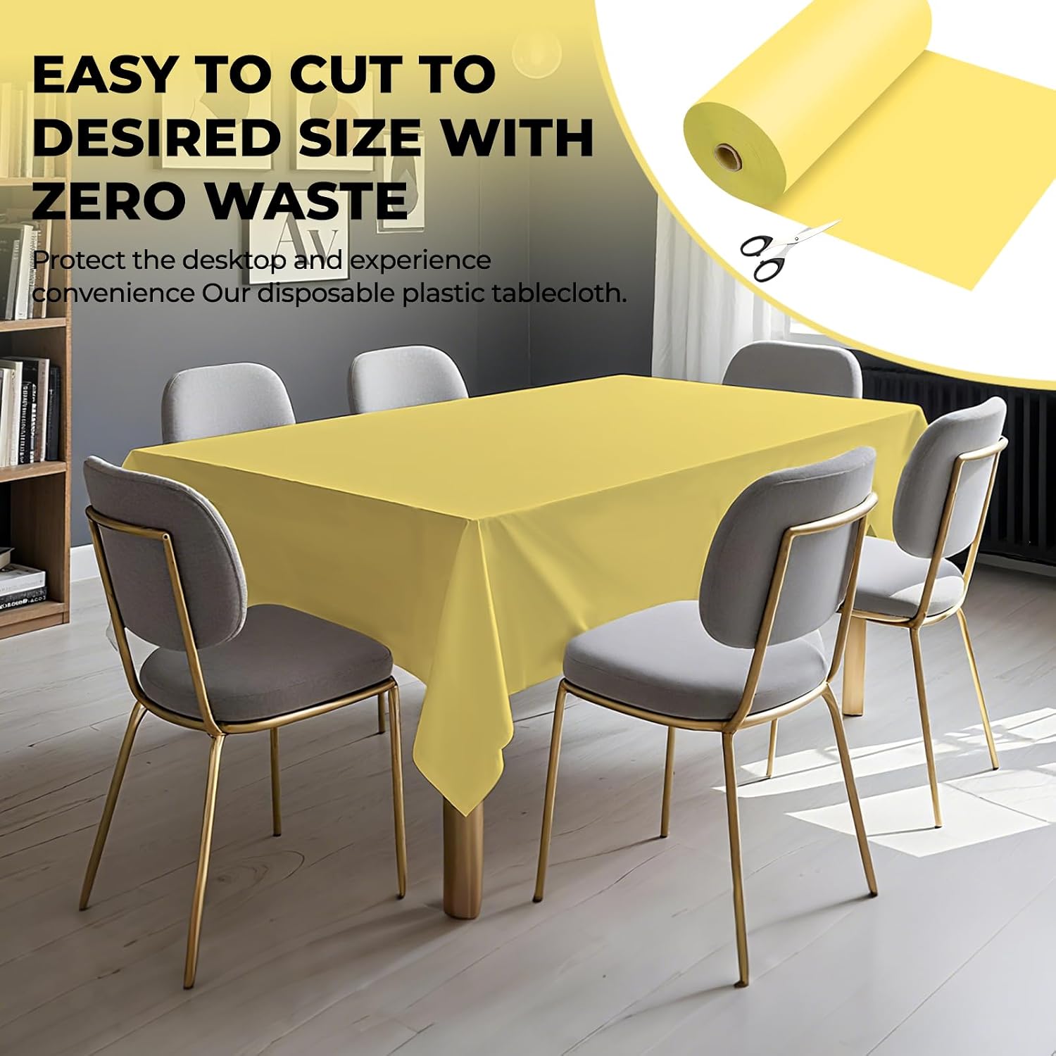 54 Inch X 300 Feet Plastic Table Cover Roll Premium Disposable Plastic Tablecloth for All Type/Shape Tables | Picnic, Party, Banquet, Birthdays, Weddings (Light Yellow, 54 Inch X 300 Feet) image 4