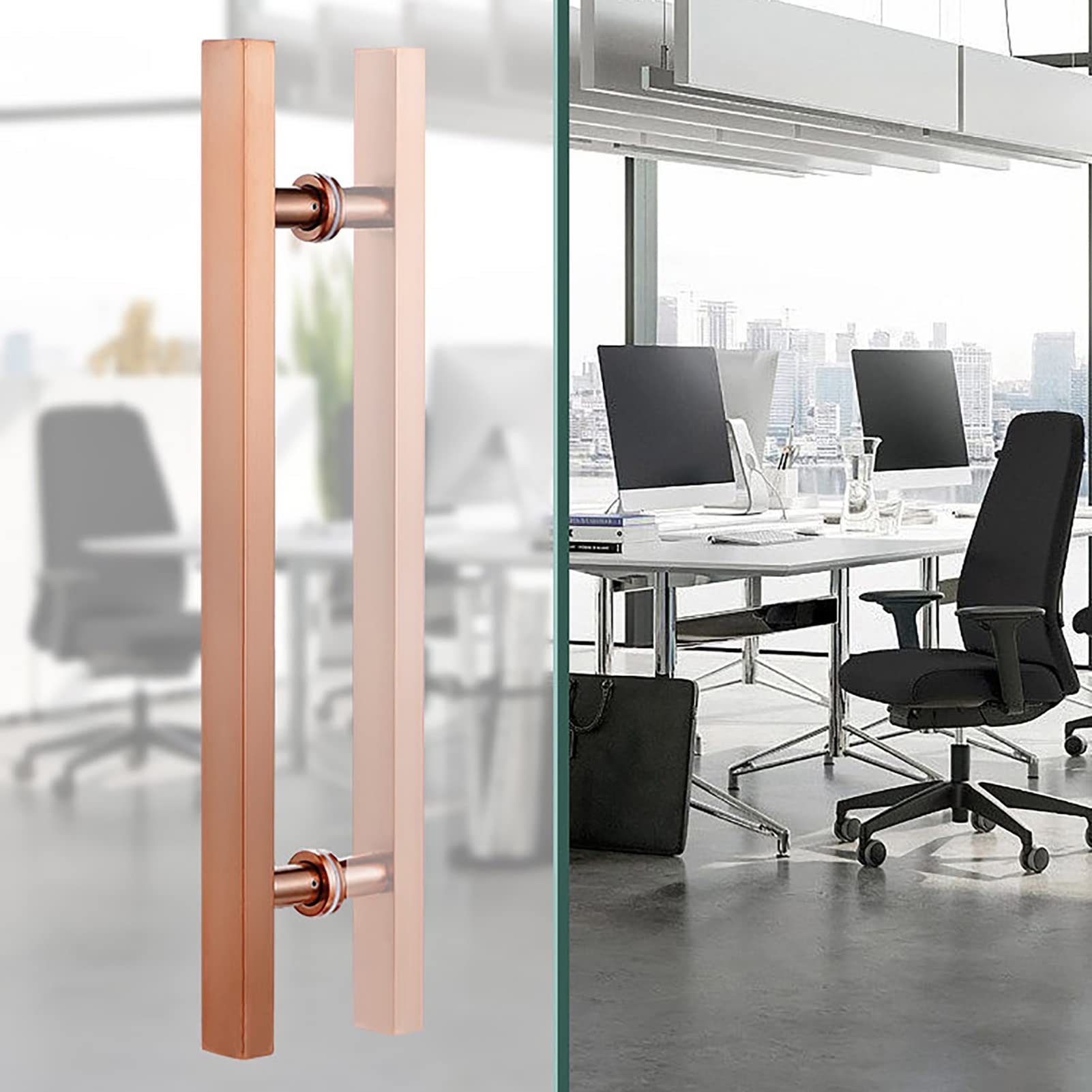Poignée de porte en H or rose 80cm pour porte de grange coulissante en bois