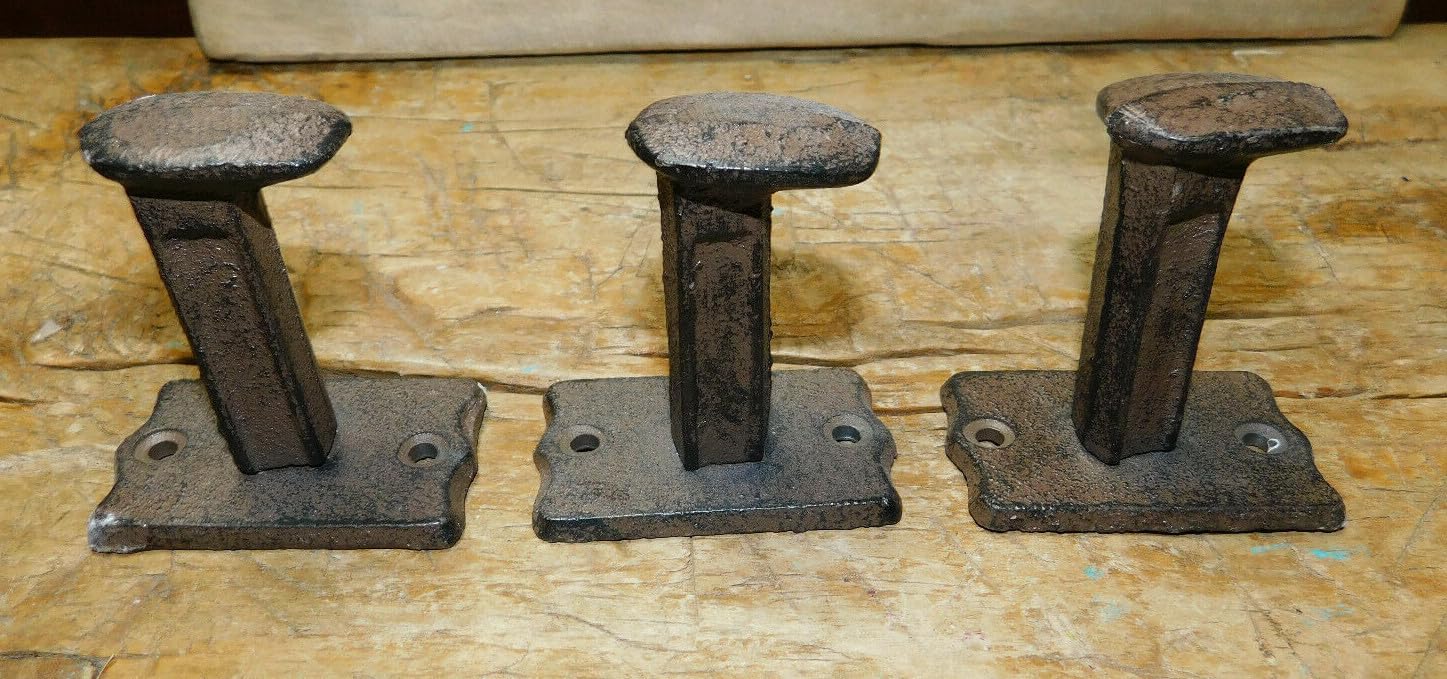 3 Cast Iron Antique Style Railroad Spike Coat Hooks Hat Hook Rack Towel Garden