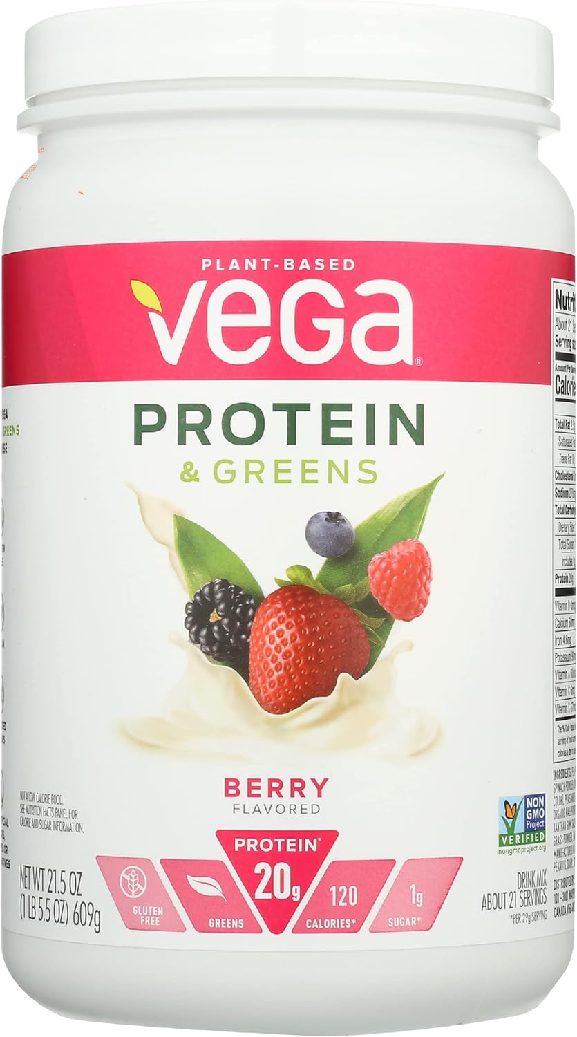 Vega Protein & Greens, Berry, Vegan Protein Powder, 20g Plant Based Protein, Low