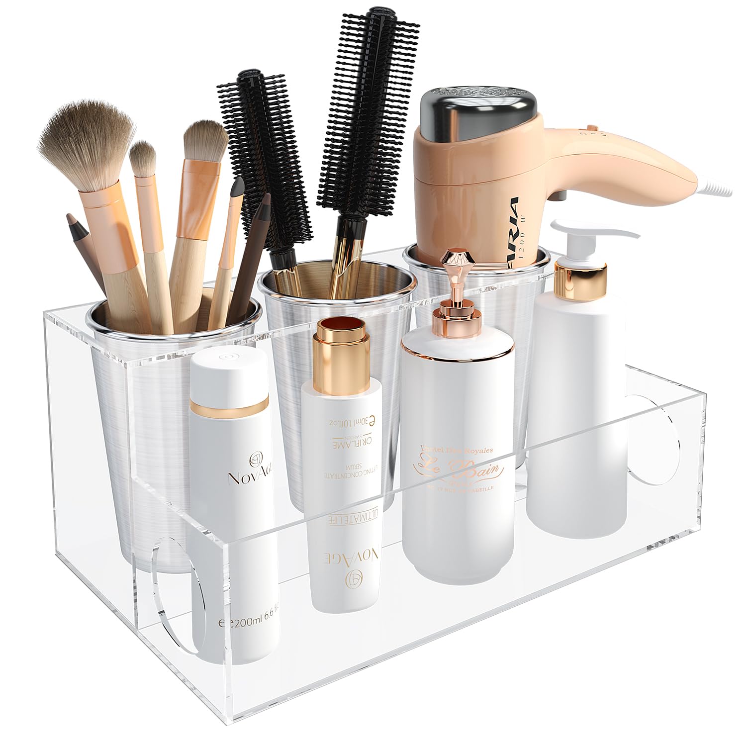 Clear Hair Tool Organizer, Blow Dryer Holder, Acrylic Bathroom Supplies Countertop and Vanity Caddy Storage for Accessories, Makeup, Toiletries