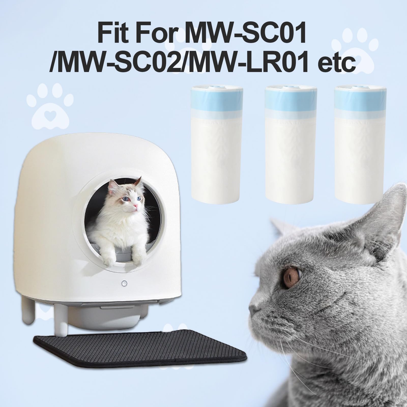 120 Count Cat Litter Box Liners, Durable Drawstring Cat Litter Bags, Heavy Duty, Litter Bags for Self Cleaning Litter Boxes Fit For MW-SC01/MW-SC02/MW-LR01(23