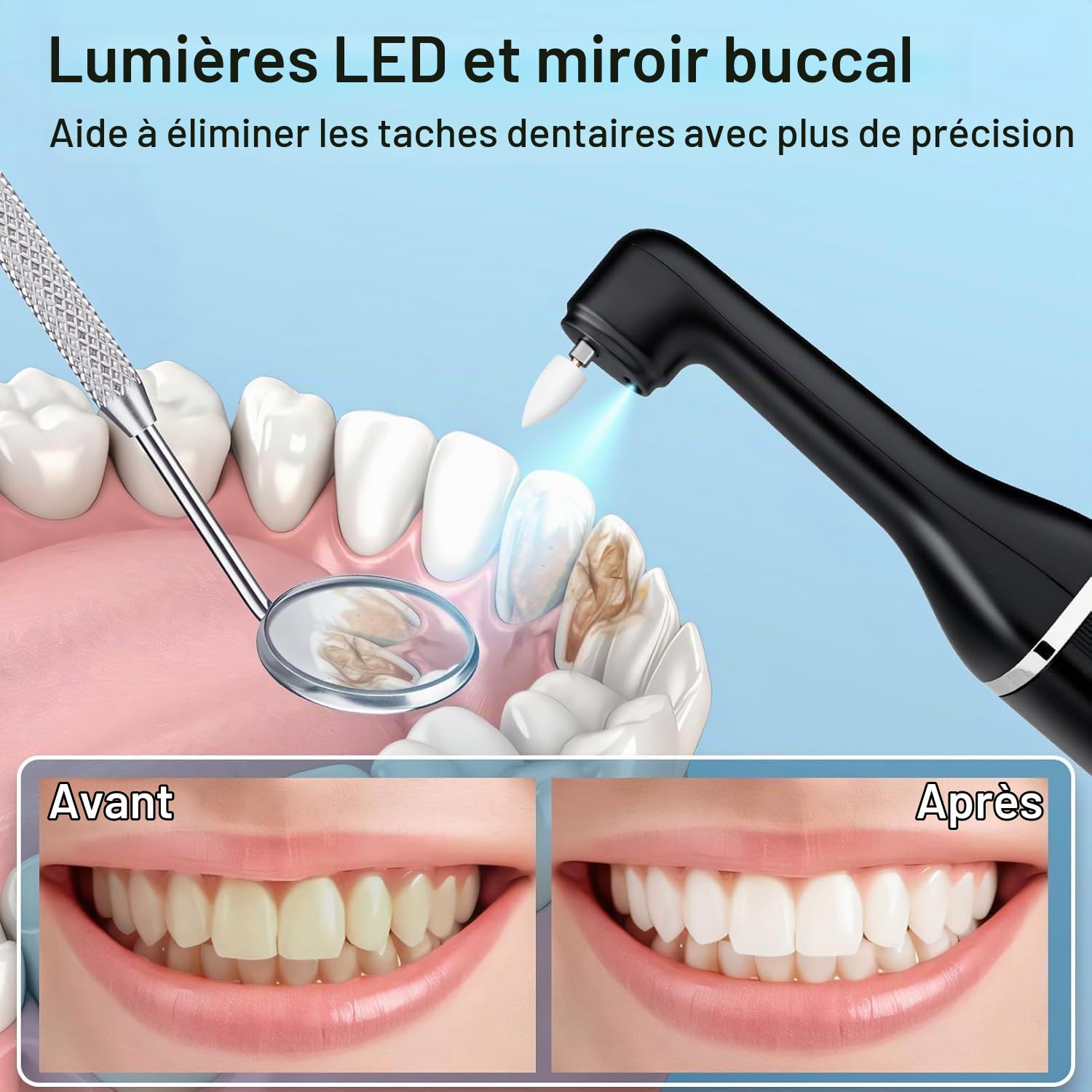Polisseur Dentaire & Kit Blanchiment Dentaire pour le Polissage des Dents | Blanchiment Dentaire Professionnel avec 5 Mode Polissage et 3 Types de Pate a Polir, Blanchiment des Dents