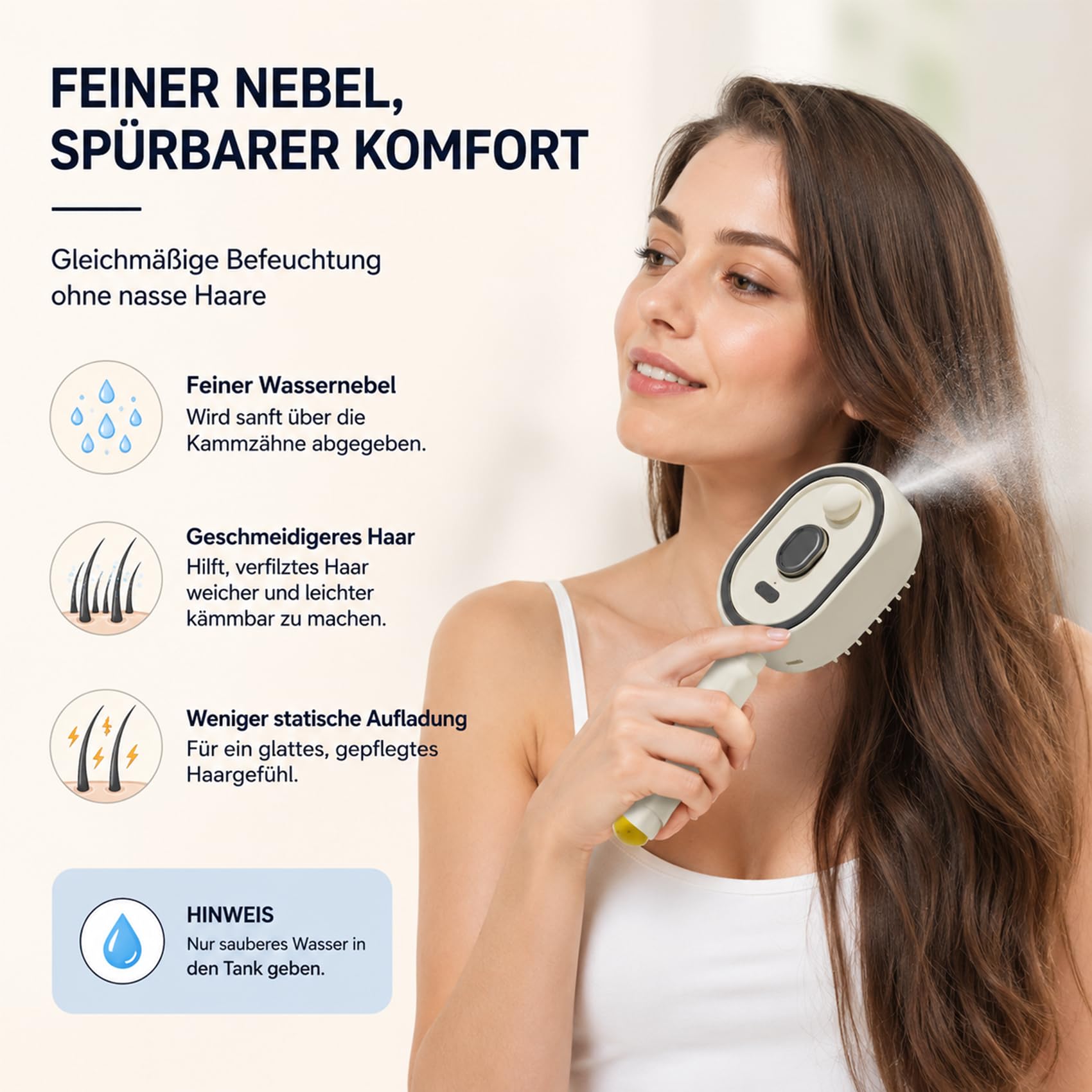 Electric Spray Air Cushion Massage Comb, 3-In-1 Elektrischer Sprüh-Luftkissen-Massagekamm mit Wasserspray, Kopfhaut-Pflegespray – Geeignet für Lockiges, Nasses und Trockenes Haar (Rosa)
